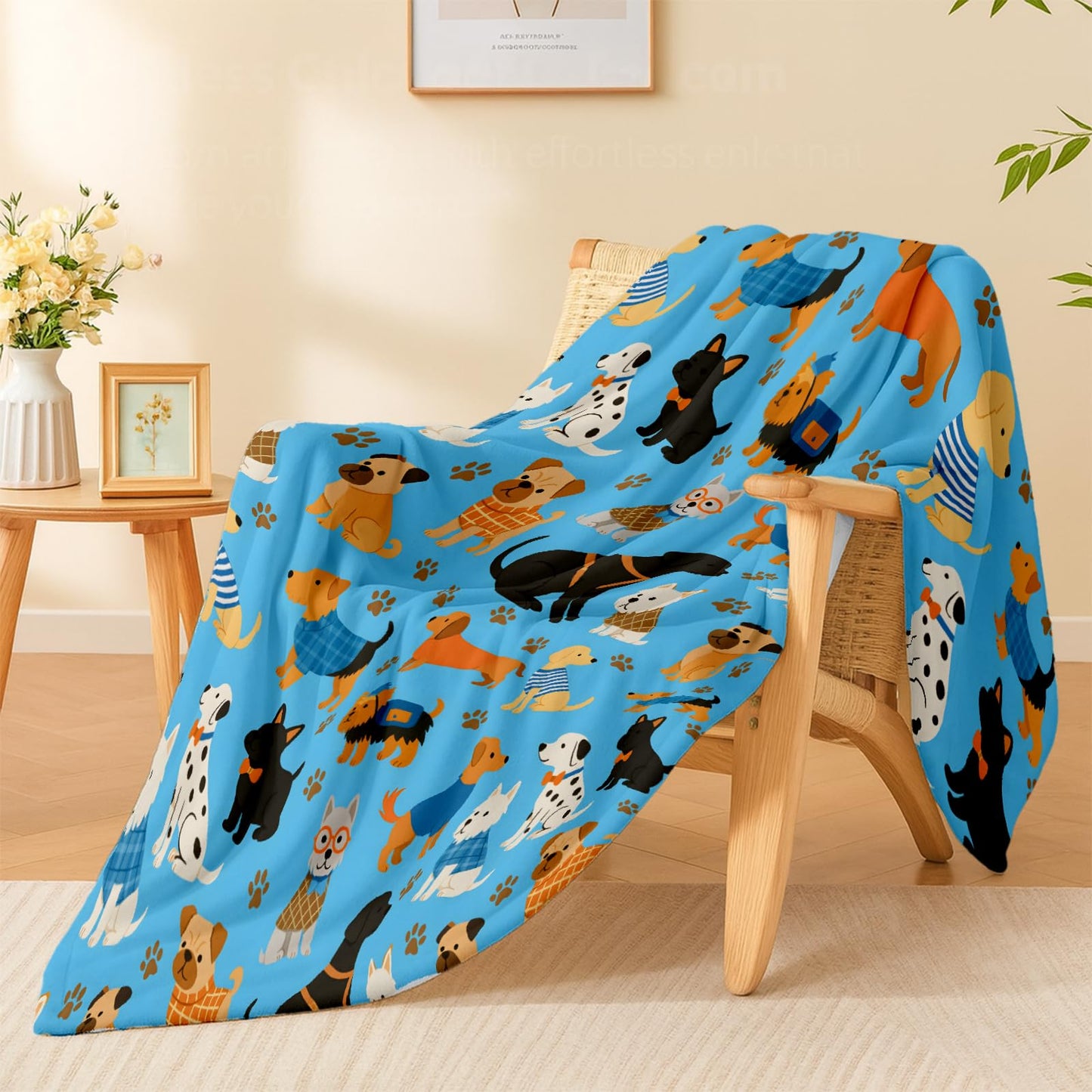 Cute Dog Blanket, Lightweight Cozy Adorable Puppy and Paw Prints Throw Blanket Gifts for Women Girls Kids Pet Lovers, 50×60 Inch Soft Warm Flannel Throws for Bed Decor Travel Couch