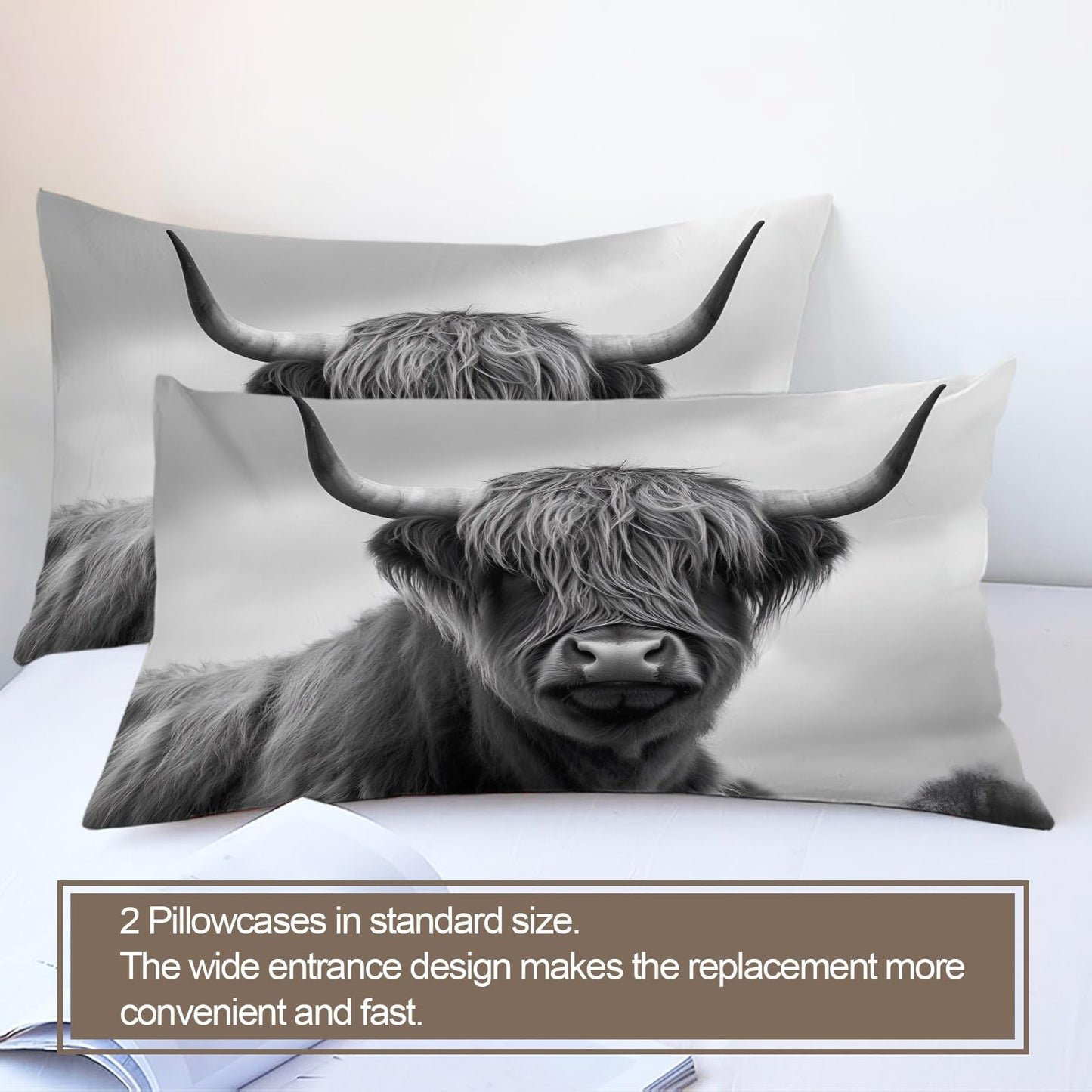 PAISUOQ Farmhouse Cow Bedding, Highland Cattle Duvet Cover Full, Western Animal Comforter Cover with Zipper Ties, 3 Pieces with 2 Pillowcases, Home Decor & Gifts