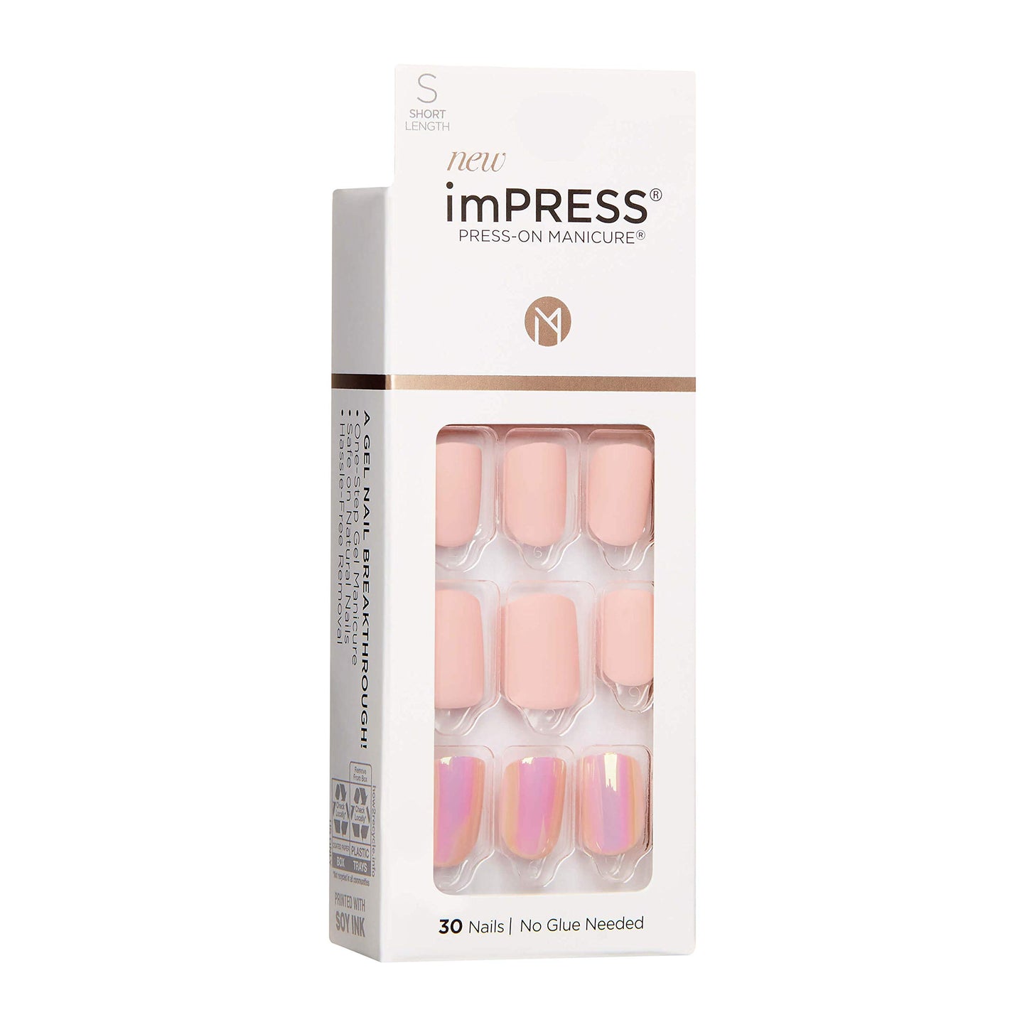 KISS imPRESS No Glue Mani Press On Nails, Design, 'Keep in Touch', Pink, Short Size, Squoval Shape, Includes 30 Nails, Prep Pad, Instructions Sheet, 1 Manicure Stick, 1 Mini File