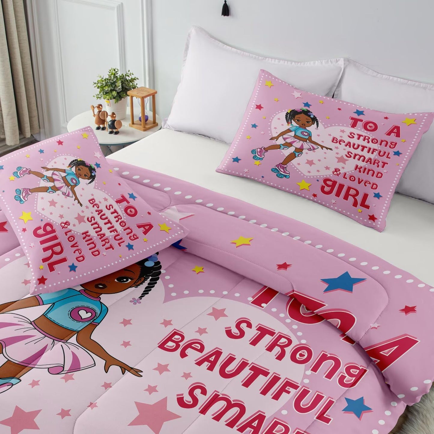 GRAT TIOC Black Girl Comforter Set Twin Size for Kids Teens,Girls Comforter Sets,Black Girl Magic Bedding Set,African American Princess Bed Bedroom Set