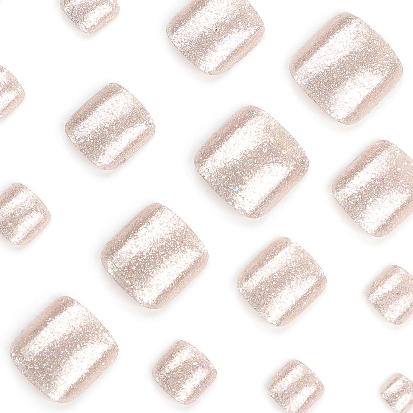 Champagne Gold Press on Toenails Short Square Fake Toe Nails Luxury Glitter Champagne Full Cover Design Glue on Toenails Gold Glitter Acrylic False Toe Nail Reusable Artificial Toenail for Women 24Pcs