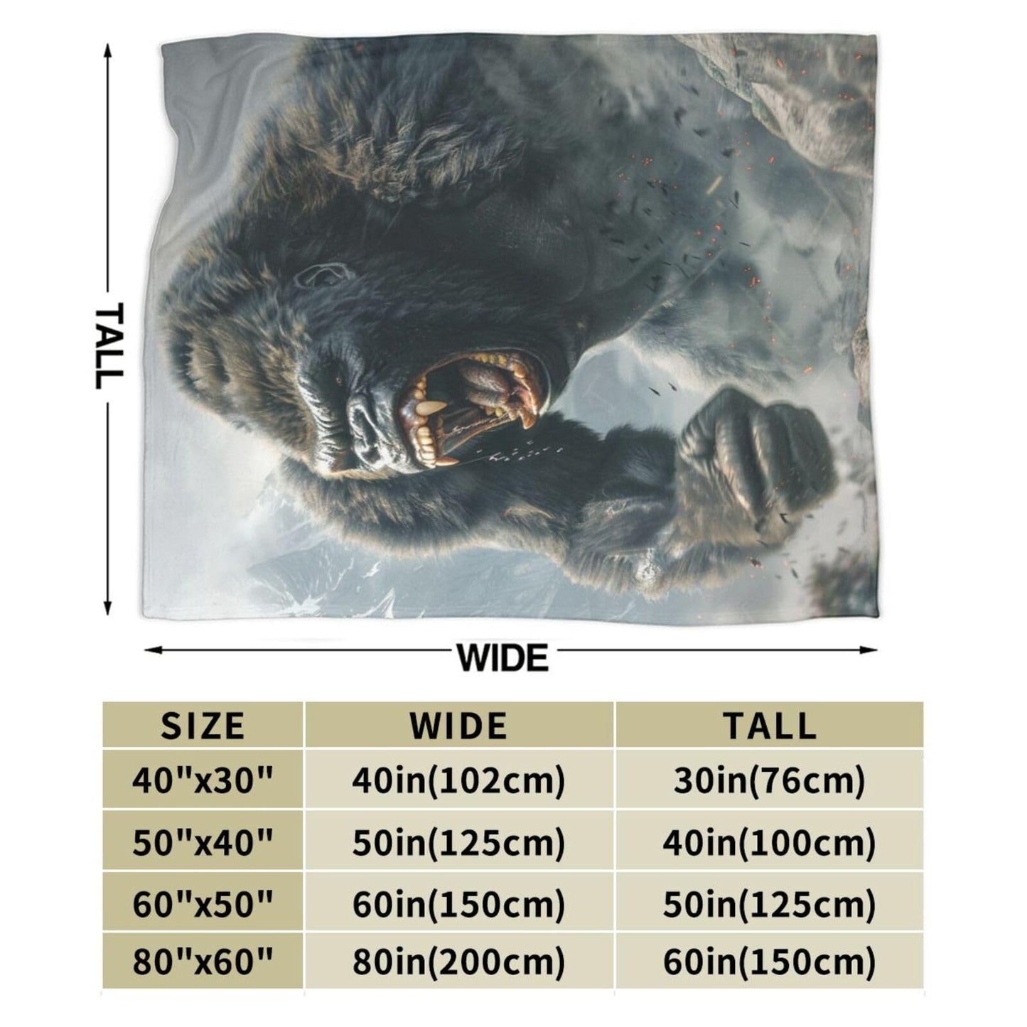 Qycazzw Giant Gorilla Blanket Gifts for Women Girls Kids, Cute Gorillas Throw Blankets, Soft Cozy Flannel Throws for Sofa Couch Bedroom Decor 50x60in