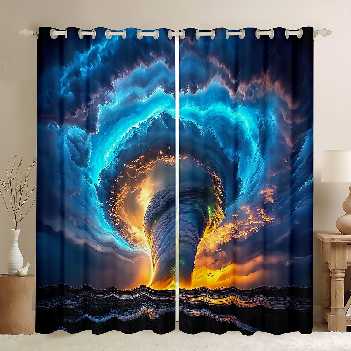 Erosebridal Aqua Tornado Curtains 38" Wx45 L,Boys Tornados Window Curtains Drapes for Kids Teens Adults,Natural Weather Theme Room Decor for Storm Chaser
