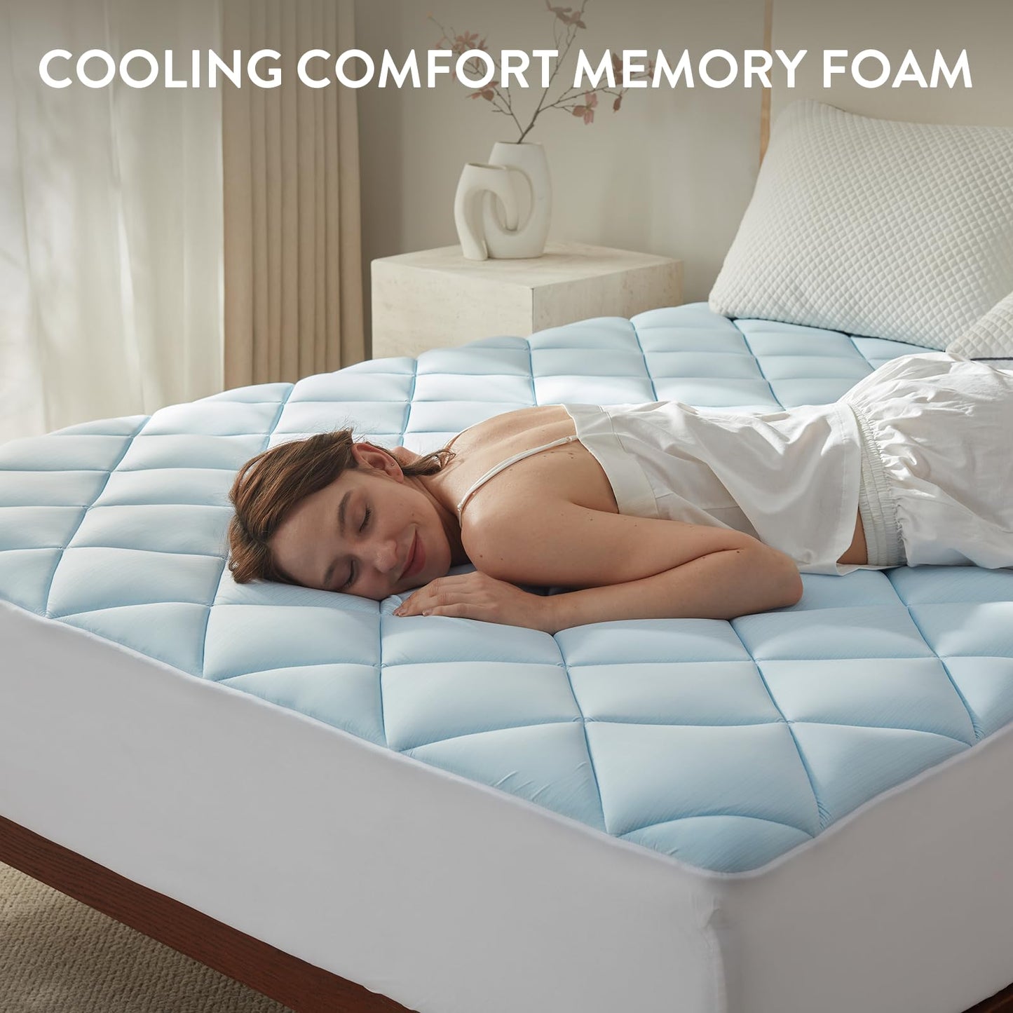 SureFit Twin Size Memory Foam Mattress Topper, Cooling Gel-Infused Mattress Pad, Breathable Ventilated Design, Fits Mattresses 8-20” Deep, Medium Plush Comfort,Cooling for Hot Sleepers