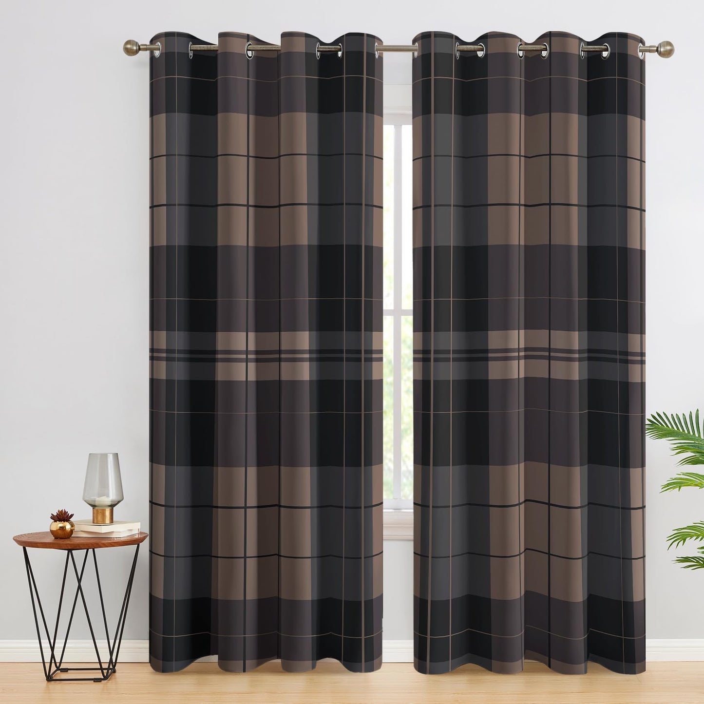 NejZoltrix Farmhouse Plaid Curtains for Bedroom, Scottish Tartan Curtain for Living Room, Checkered Gingham Window Curtains, Grommet Drapes 96 Inches Long 2 Panels Set - Blackout Thermal