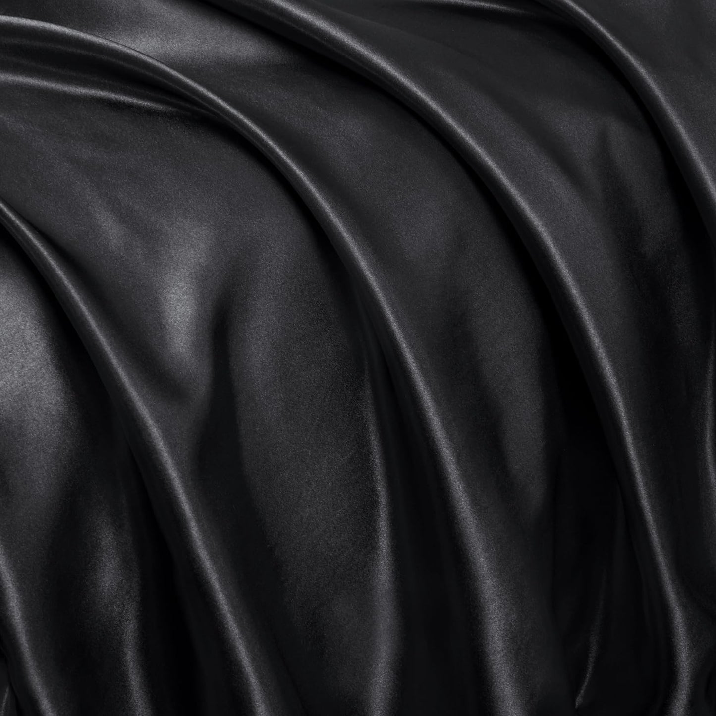 Homiest Ruffled Satin Sheets Full Size 6pc Set - Black Bed Sheet Set with 15 Inch Deep Pocket Fitted Sheet, 1 Flat Sheet, 2 Ruffled Pillow Shams & 2 Pillowcases, Similar to Silk Sheets