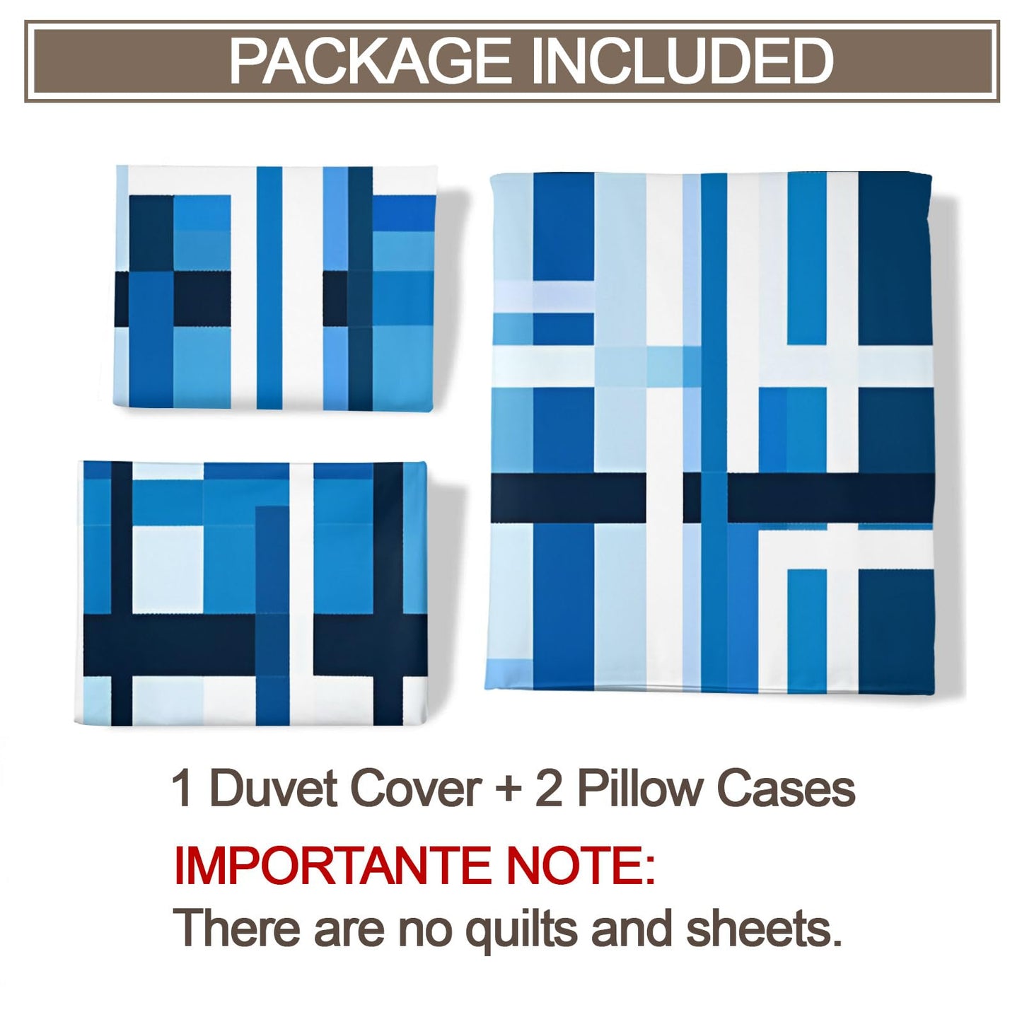 GKPLY Blue Grid Abstract Bedding California King, Modern Geometric Duvet Cover Set, Minimalist Block Comforter Cover with Zipper, 3 Pieces with 2 Pillowcases, Cool Tone Bedding