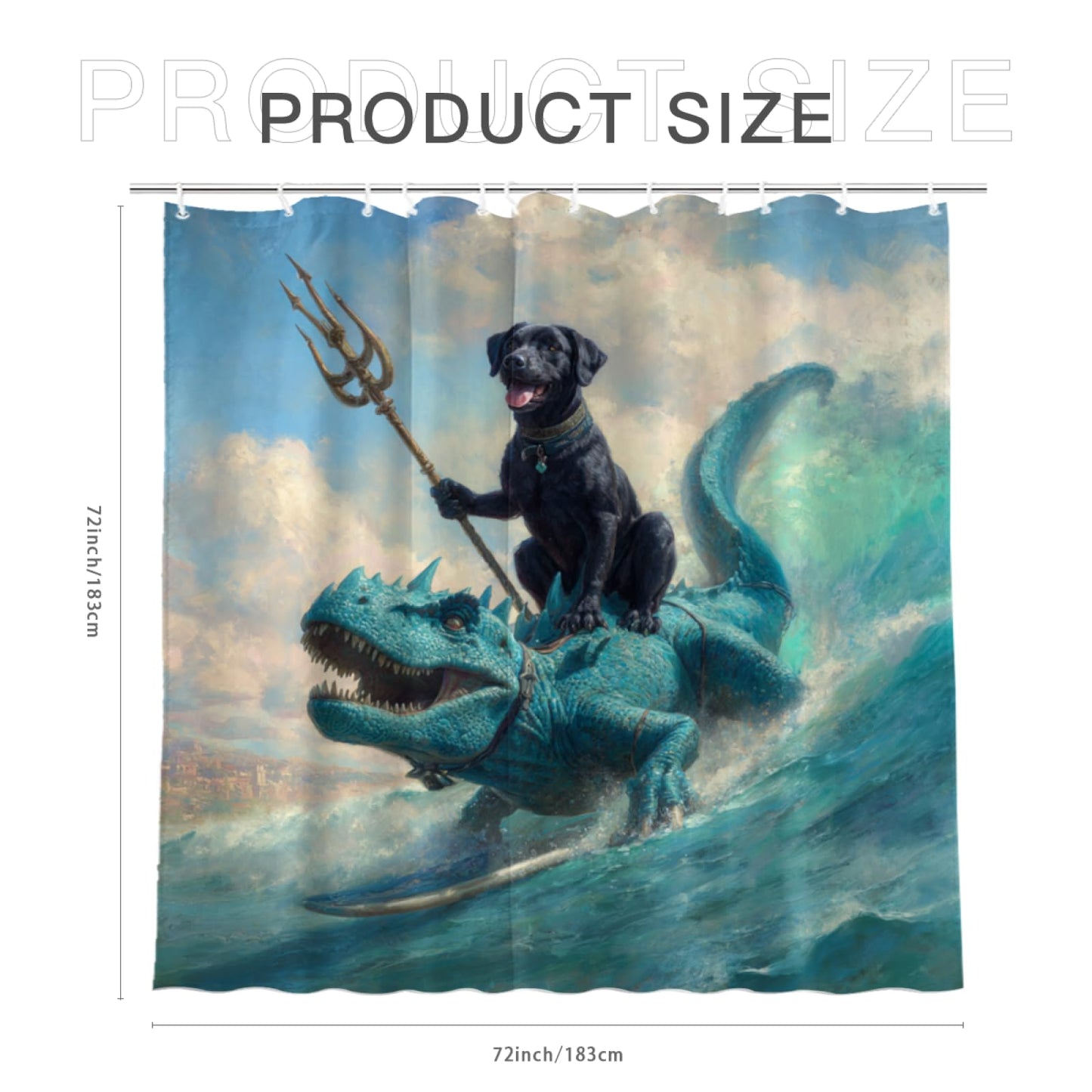 Wordatu Funny Black Labrador Dog Shower Curtain Cool Dog Dinosaur Ocean Wave Decor Fabric Bathroom Curtains, Kids Children Rustic 72x72 Inch