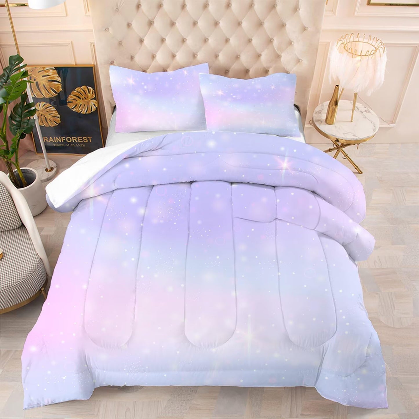 kxry Purple Galaxy Comforter Set Full Size Dreamy Soft Duvet Bedding