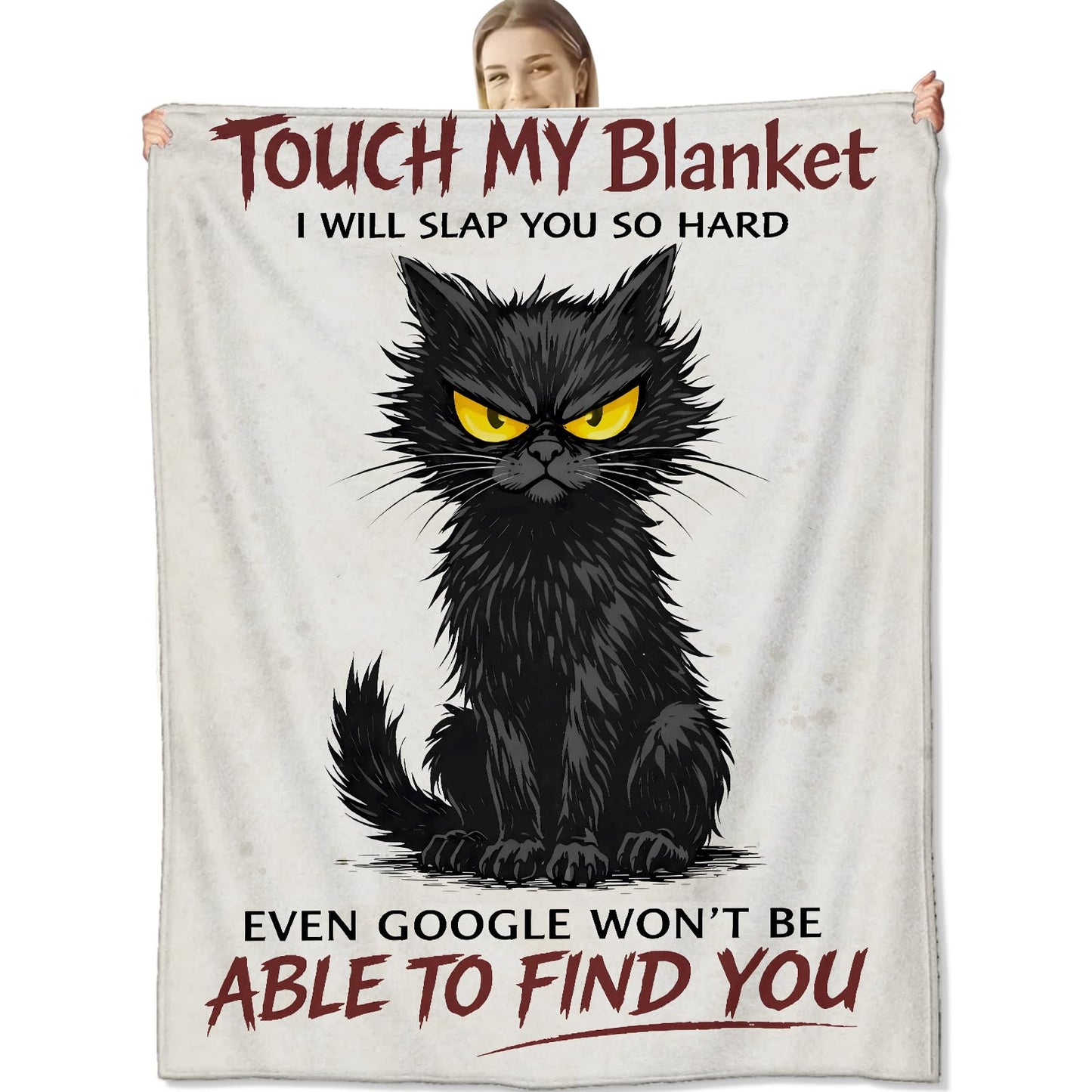 cromcu Funny Cat Blanket for Pet Lovers and Adults, Grumpy Humor Cartoon Flannel Blankets, Soft Warm Cozy Throws for Sofa Couch Bed Living Room Bedroom Home Decor 60" x 50"