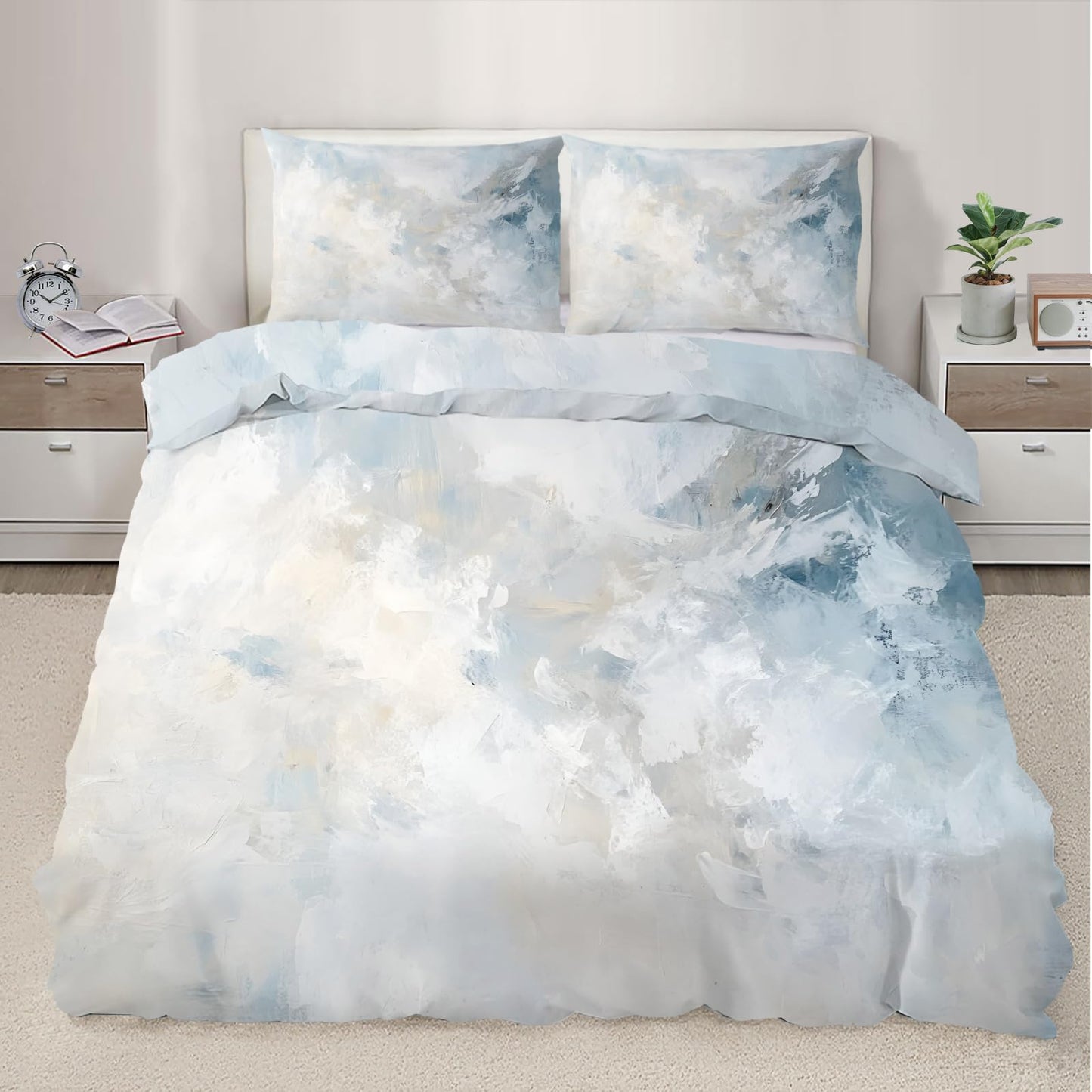 PAISUOQ Abstract Duvet Cover Full Size, Grunge Style Bedding, 3 Piece, Soft Microfiber Patterned Comforter Cover with Zipper Ties & 2 Pillowcase, Blue & Gray Bedroom Decor & Gifts