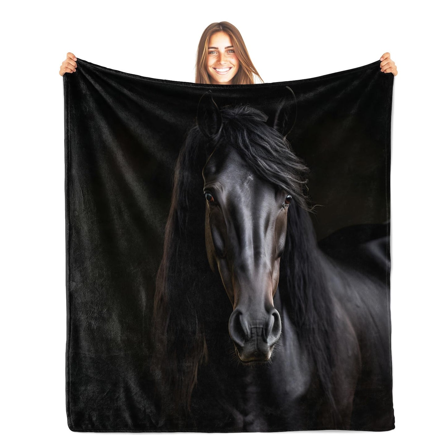 PAOABIU Horse Blankets, Black Horse Throw Blanket for Couch Bed Sofa, Farmhouse Animals Blankets and Throws - Super Soft Cozy Plush Flannel Blanket Gifts & Decor, 66x90