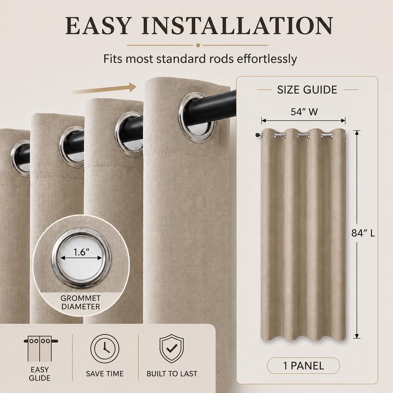 Fchozu 100% Blackout Curtains Set of 4 Panels, Grommet Drapes, Thermal Insulated and Noise Reducing Room Darkening Curtains for Bedroom Living Room