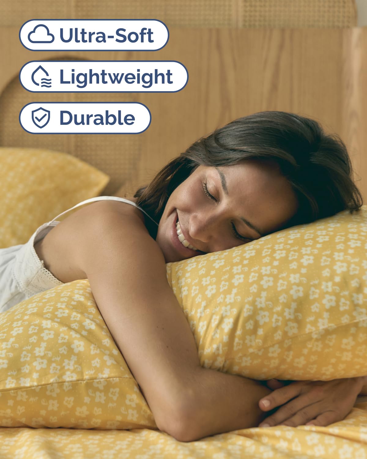 Floral Sheets - Yellow Floral Bed Sheet Set - 1 Flat, 1 Fitted & 2 Pillowcases w/ Deep Pockets - Comfy, Wrinkle & Fade Free - Boho Botanical Bedding - Ultra-Soft, Breathable & Cooling - Queen Size Set