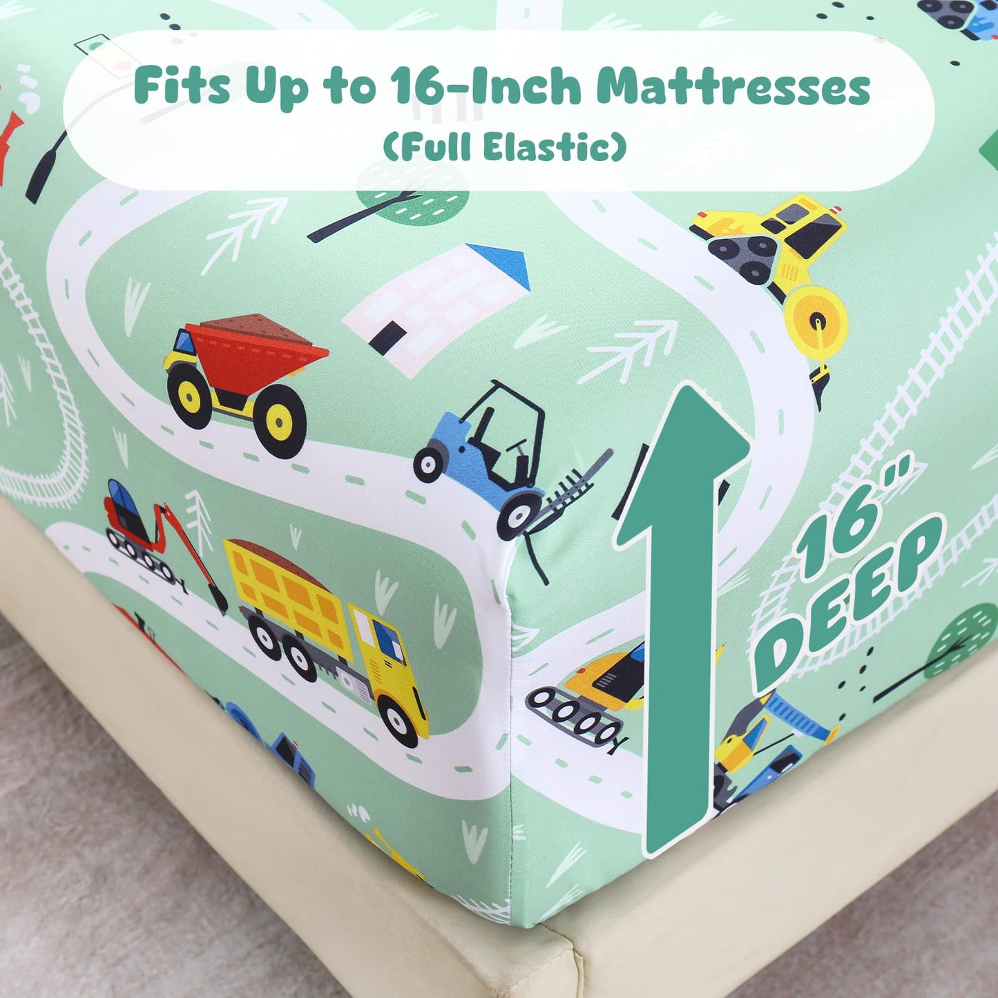 LONAVA Twin Sheet Set Kids - 3 Pieces Soft Microfiber Cartoon Style Bedsheets for Boys Girls Teens, Oeko TEX, Breathable Deep Pocket Sheets (Engineering Car)