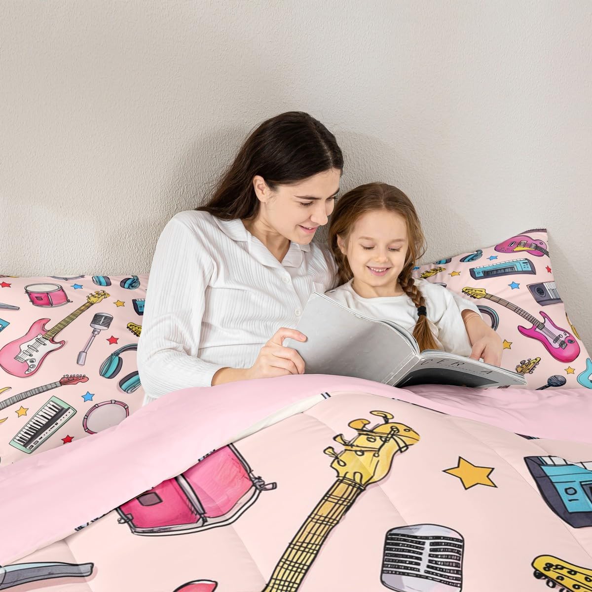 Erosebridal Rock Music Bedding Set Queen Musical Instruments Comforter Set for Kids Boys Girls Microphone Headphones Keyboard Down Comforter,Music Lovers Quilt Duvet