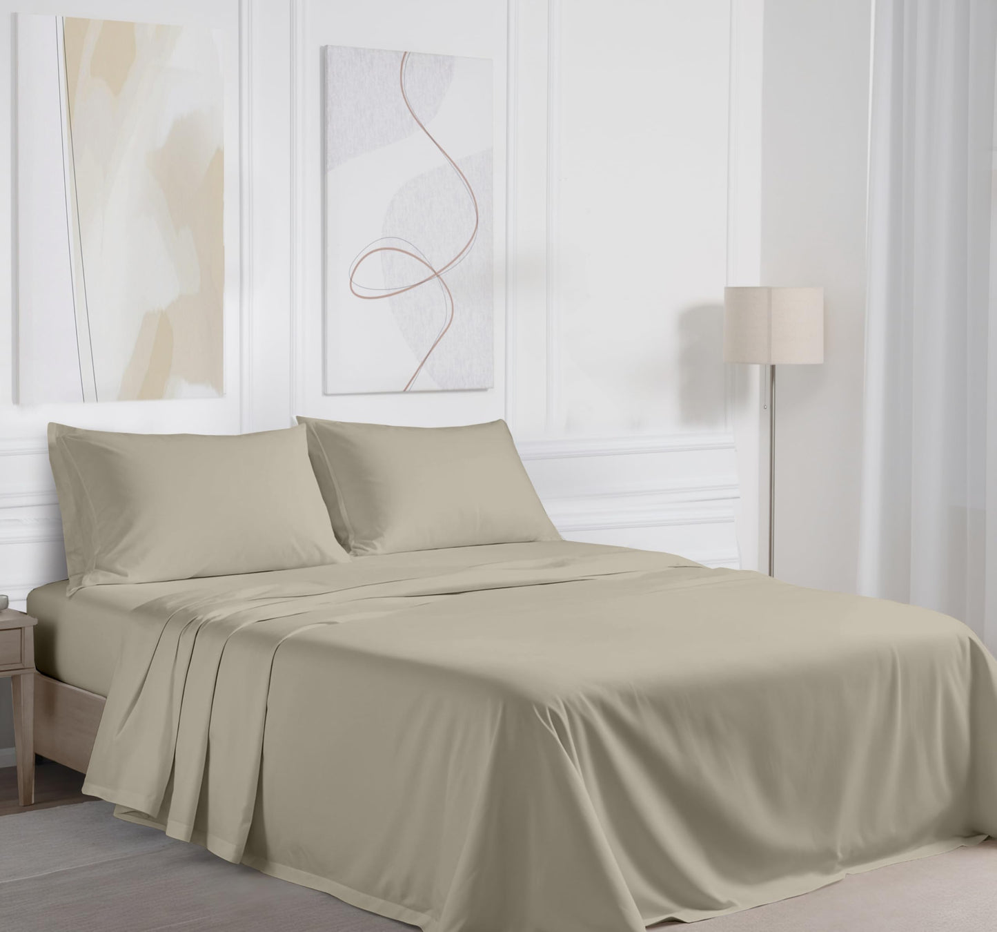 RUVANTI 100% Cotton Percale Sheets Queen Size – Crisp Cooling Bed Sheets for Hot Sleepers, Deep Pocket 16”, Soft Breathable & Durable Hotel-Style 4 Piece Set, Taupe