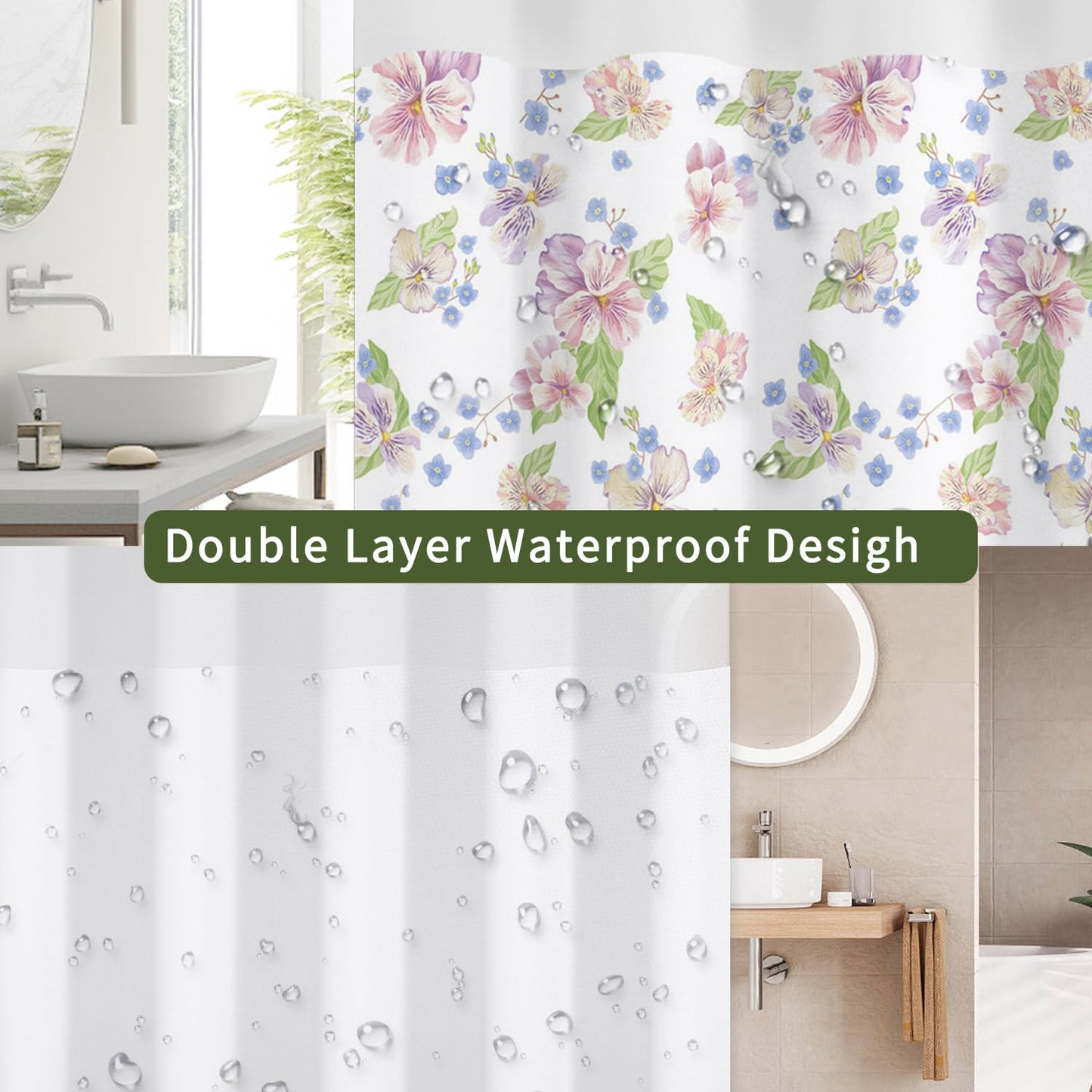 NAEMBCU No Hook Shower Curtain with Snap in Liner Set FYLX00230