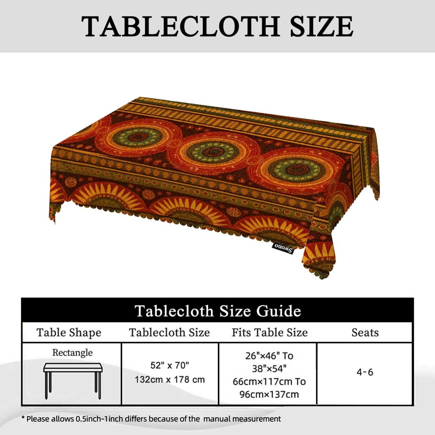 Swono Tribal Pattern Table Cover Ethnic Geometric African Stripes Red 50x72 Inch Table Cloth for Rectangle Tables Buffet Parties Coffee BBQ and Dinning Tablecloth