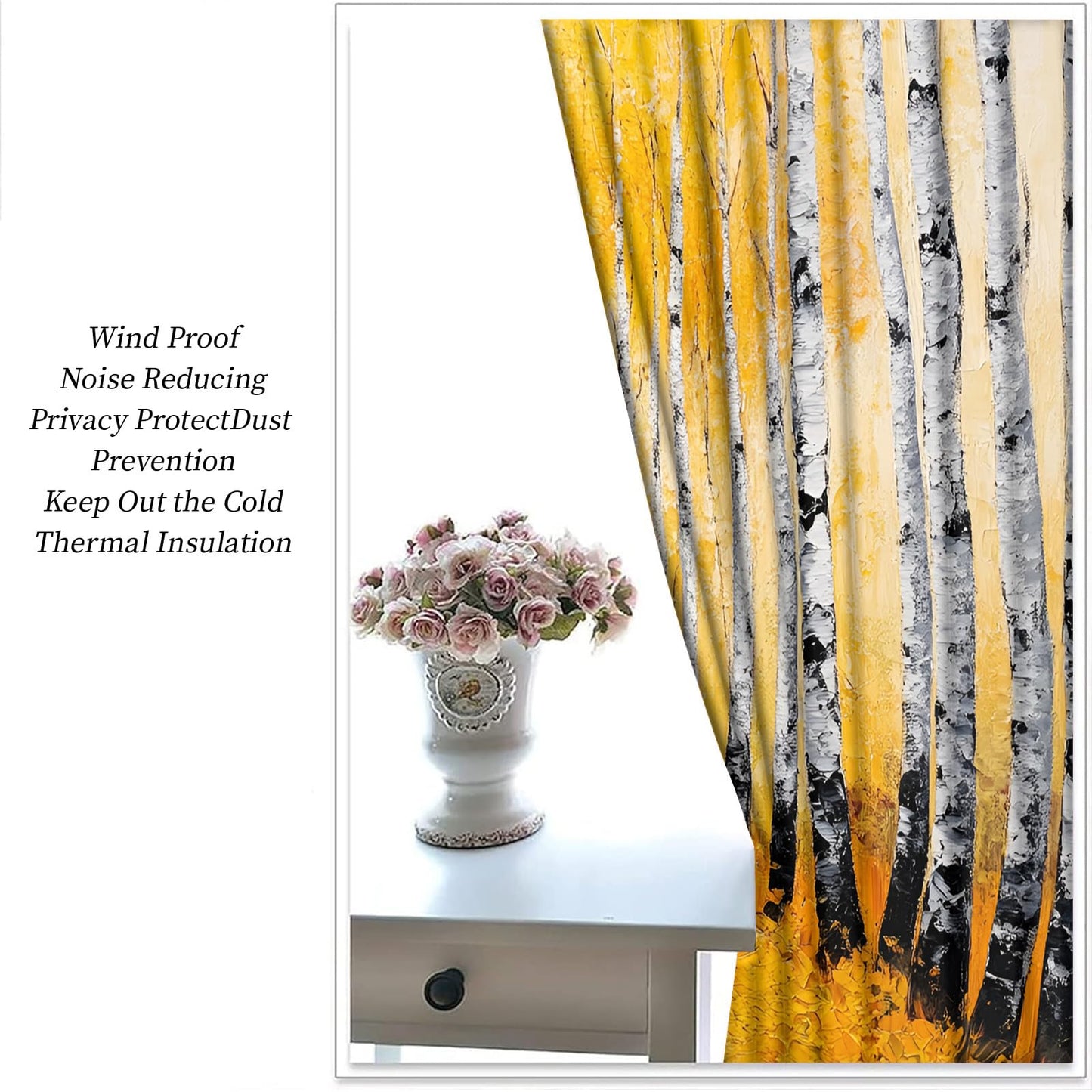 JAXIUOF Autumn Forest Blackout Curtains for Bedroom 84 Inch Long 2 Panels, Birch Trees Window Curtains, Forest 3D Printed Drapes, Grommet Top Window Treatments for Living Room Kitchen Decor