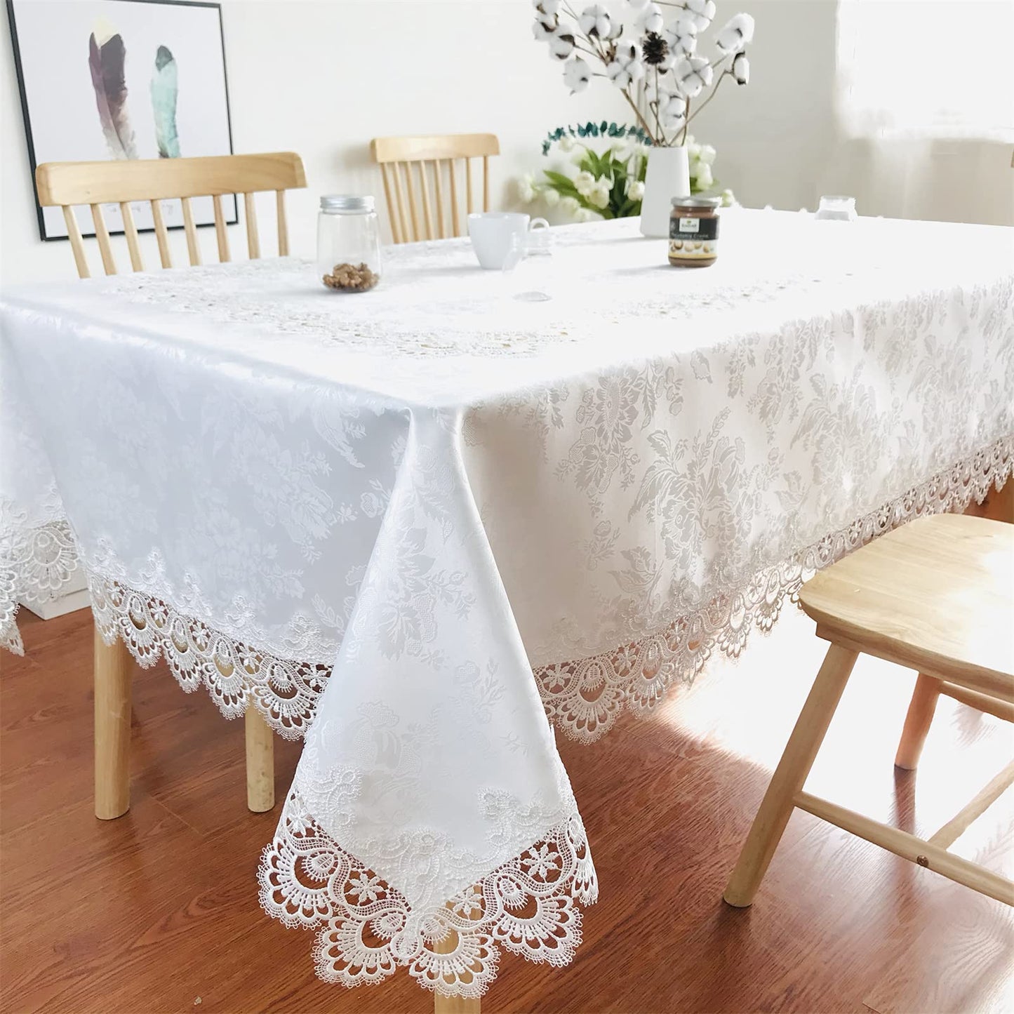 BrekSdat Lace Tablecloth Fabric Washable Off White 60x120inch