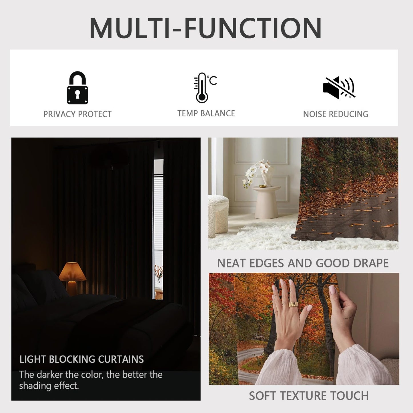 Rufxnn Maple Leaves Road Grommet Curtains Window Treatment, Autumn Forest Landscape Curtain Blackout Thermal Insulated, Nature Scenery Drapes for Bedroom Living Room Office 52x63 Inch 2 Panels Set