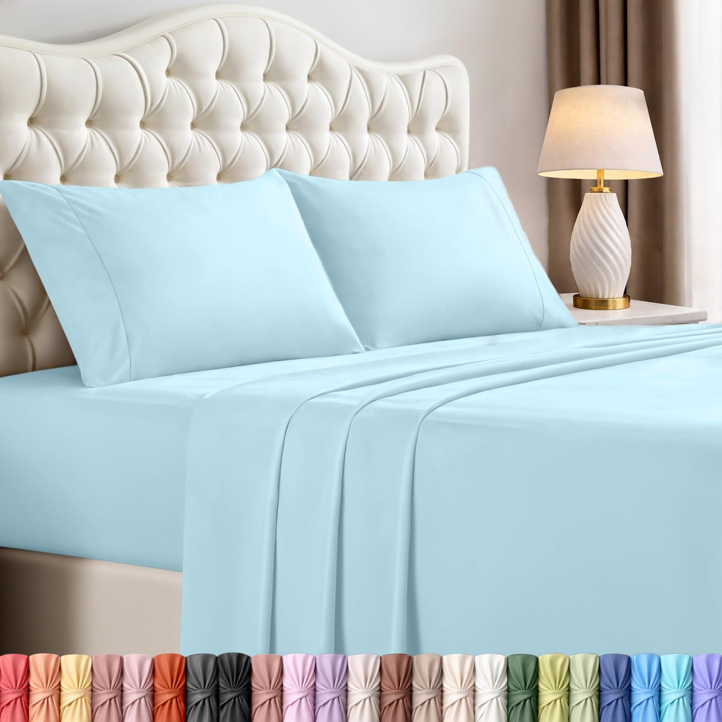 Utopia Bedding Queen Size Sheet Set – 4 Piece Bed Sheets, Soft and Breathable Microfiber, Includes 1 Fitted Sheet, 1 Flat Sheet and 2 Pillowcases – Oeko Tex (Ice Blue)