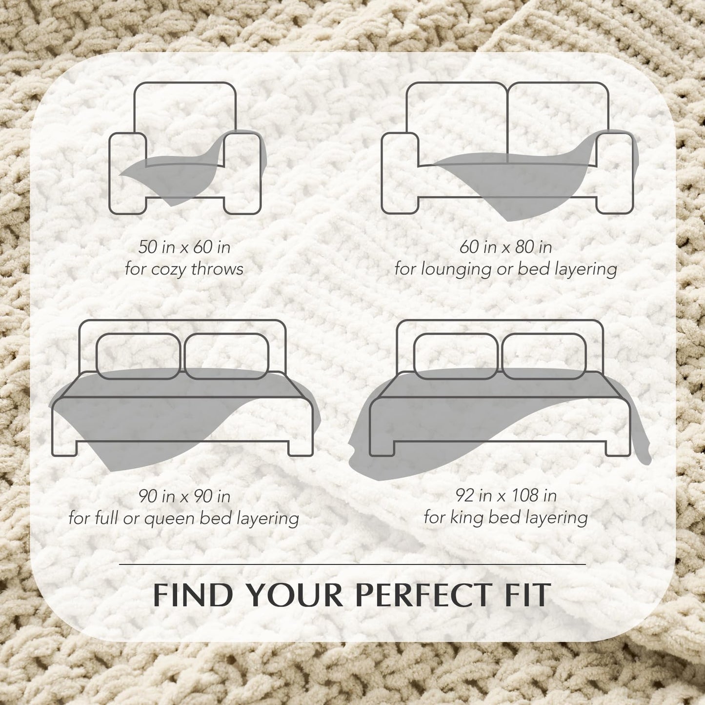 EVERGRACEHOME Chunky Chenille Knit Throw Blanket for Couch, Soft Luxurious Moss Stitch Blankets for Bed, Cozy Decorative Farmhouse Knitted Throws for Sofa, Beige, 50" x 60"