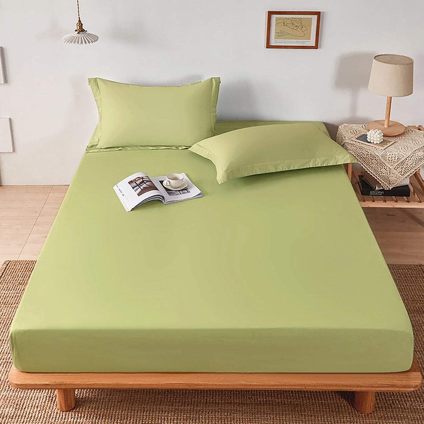 Lirex Fitted Queen Sheet Cotton, 300 Thread Count Soft Breathable, 8-10" Deep Pocket Sheet for Hotel Home, Green