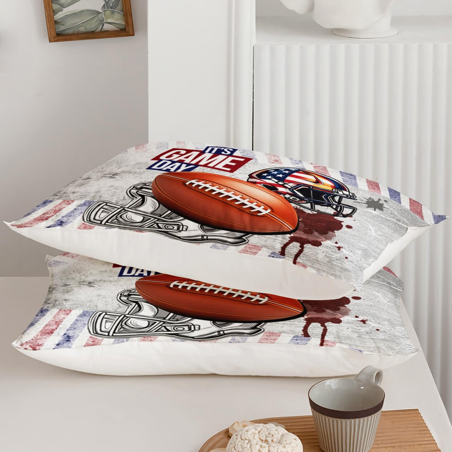 QOOMO Baseball Kids Bedding Set,Cartoon Helmet Print Comforter Set Queen Size for Baseball Fan Room Decorat,Soft Lightweight Bed Set All Season,1 Comforter Set 2 Pillowcases