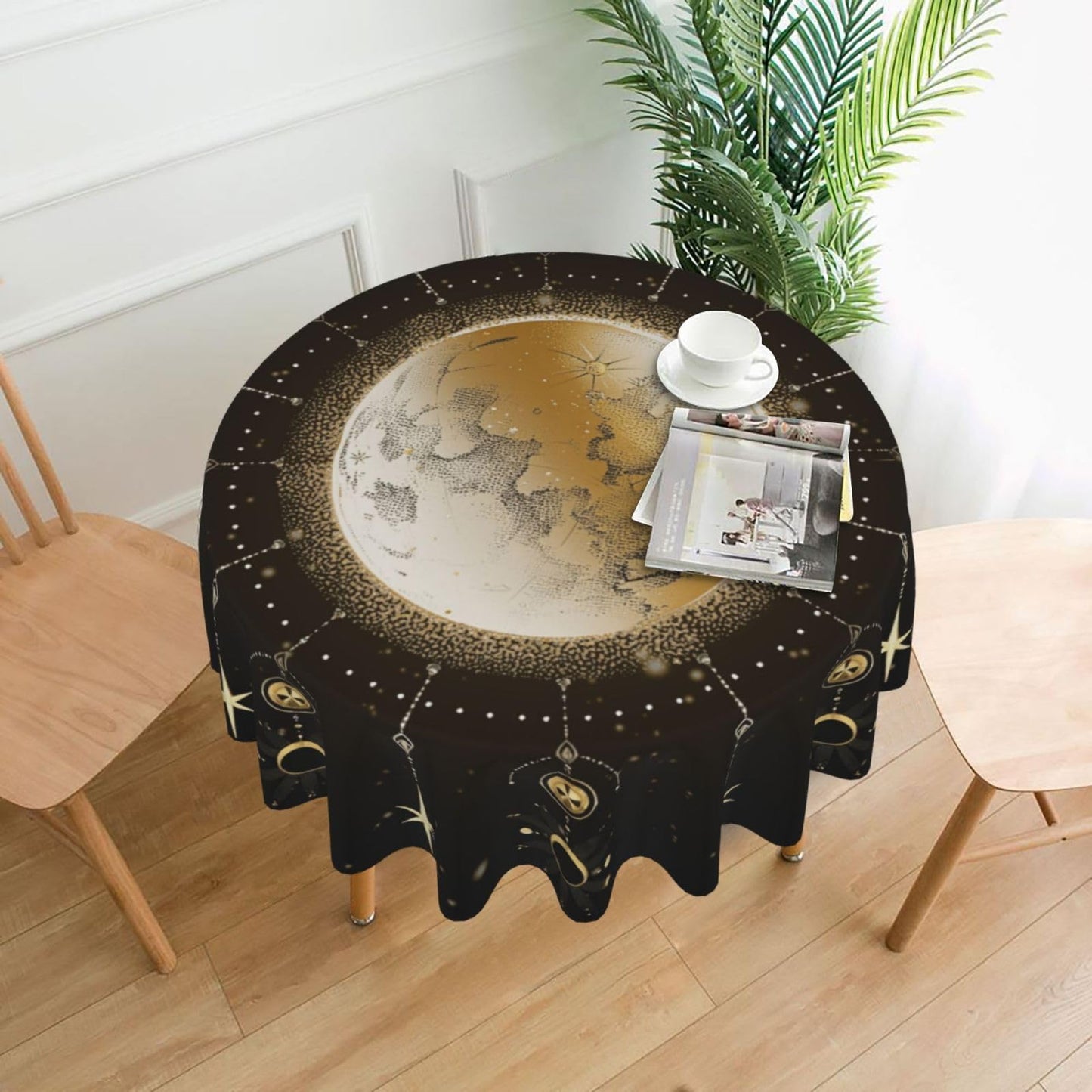 mutakin Astrology Moon Art Tablecloth Abstract Round Table Cover Washable Table Cloth for Home Kitchen Party Picnic 60 Inch