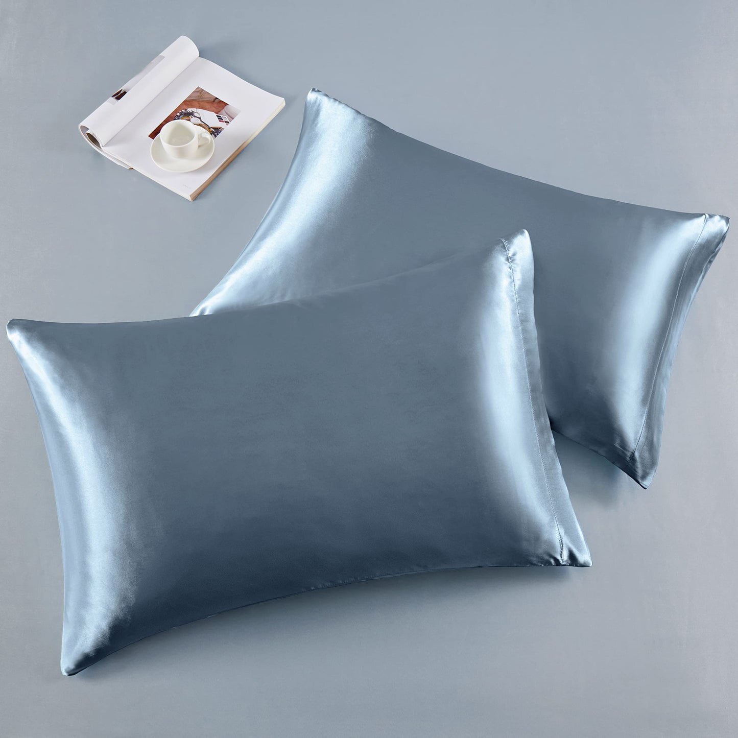 Horbaunal 4 Piece Satin Sheet Set Twin Size Luxury Silky & Soft Dusty Blue Satin Twin Bed Sheet Set with 16" Deep Pocket, 1 Fitted Sheet, 1 Flat Sheet, 2 Pillowcases