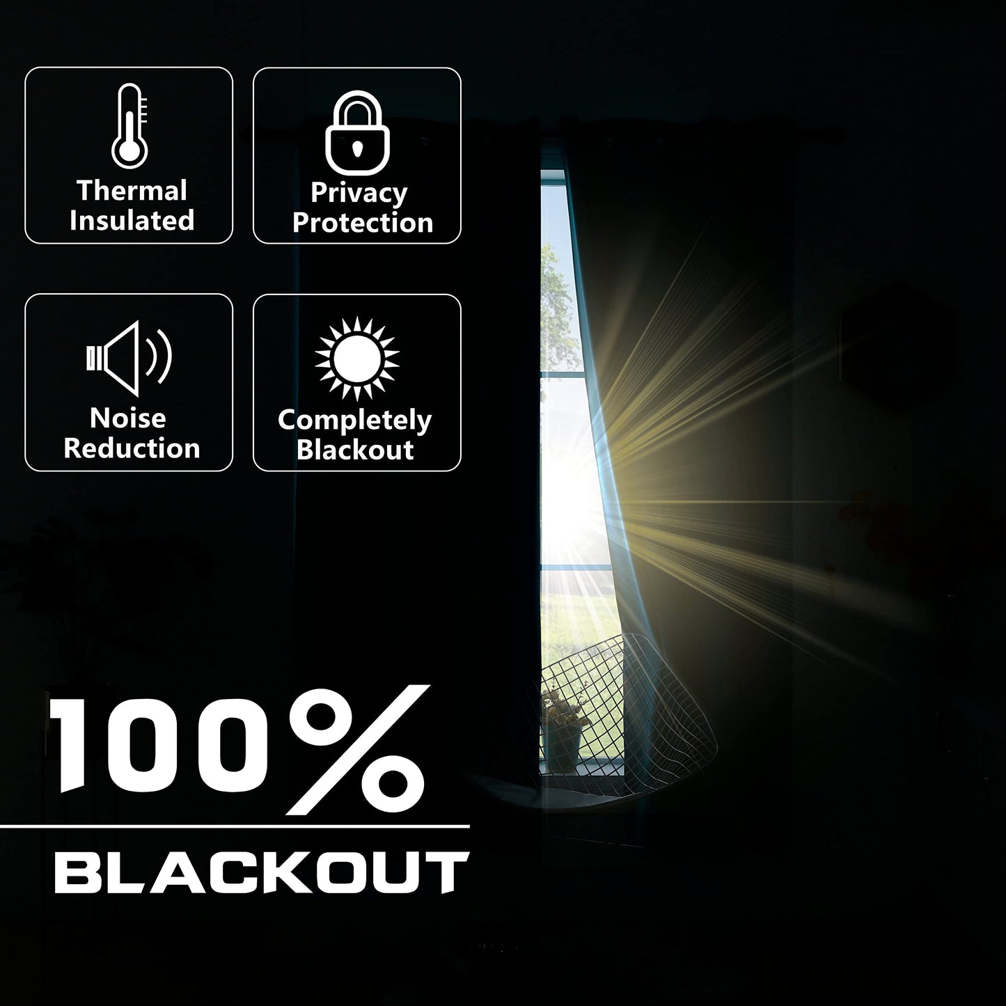 KOUFALL Black Curtains for Bedroom 63 Inch Length x 72 Inches Wide,Room Darkening Black Out Curtain 72x63 Inches Long