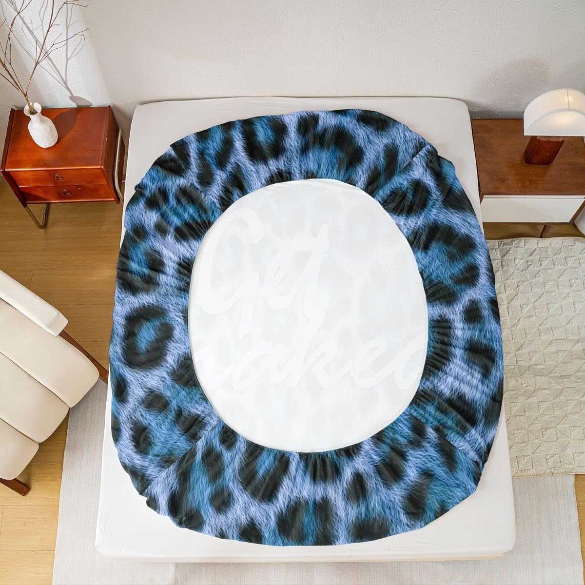 Feelyou Leopard Print Get Naked Fitted Sheet Full Size for Kids Boys Girls Funny Quotes Bed Sheets Set 16" Deep Pocket Soft Microfiber Blue Black Bedding with 2 Pillowcases Cheetah Room Decor