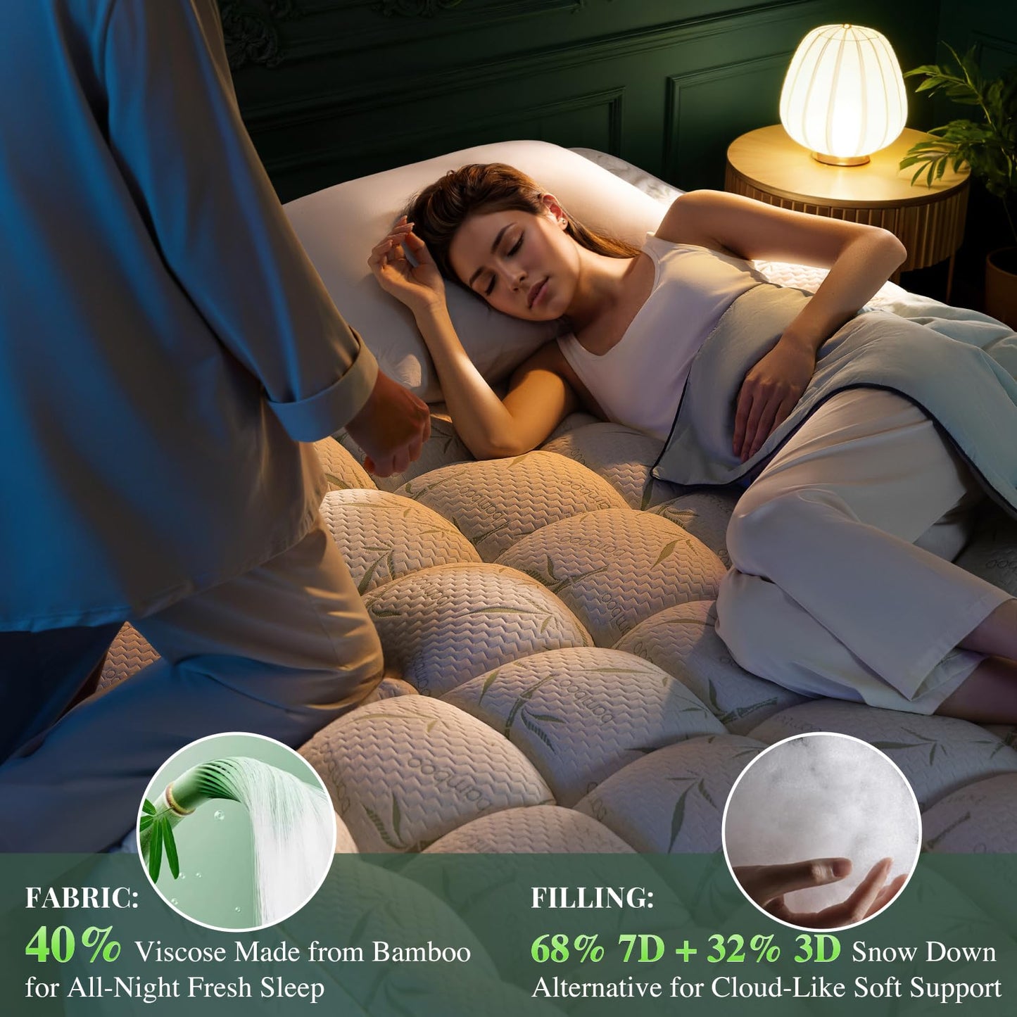 LIANLAM Mattress Topper,1200 GSM Cooling Mattress Pad,2In Extra Thick Pillow Top for Back Pain with 6"-18" Deep Pocket(Queen,60"x80")