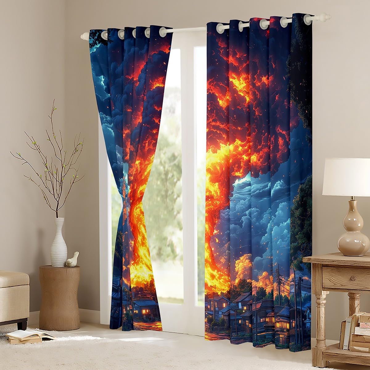 Erosebridal Fire Tornados Curtains 38" Wx45 L,Burning Tornado Window Curtains Drapes,Nature Scenery Bedroom Room Decor for Kids Boys Adults