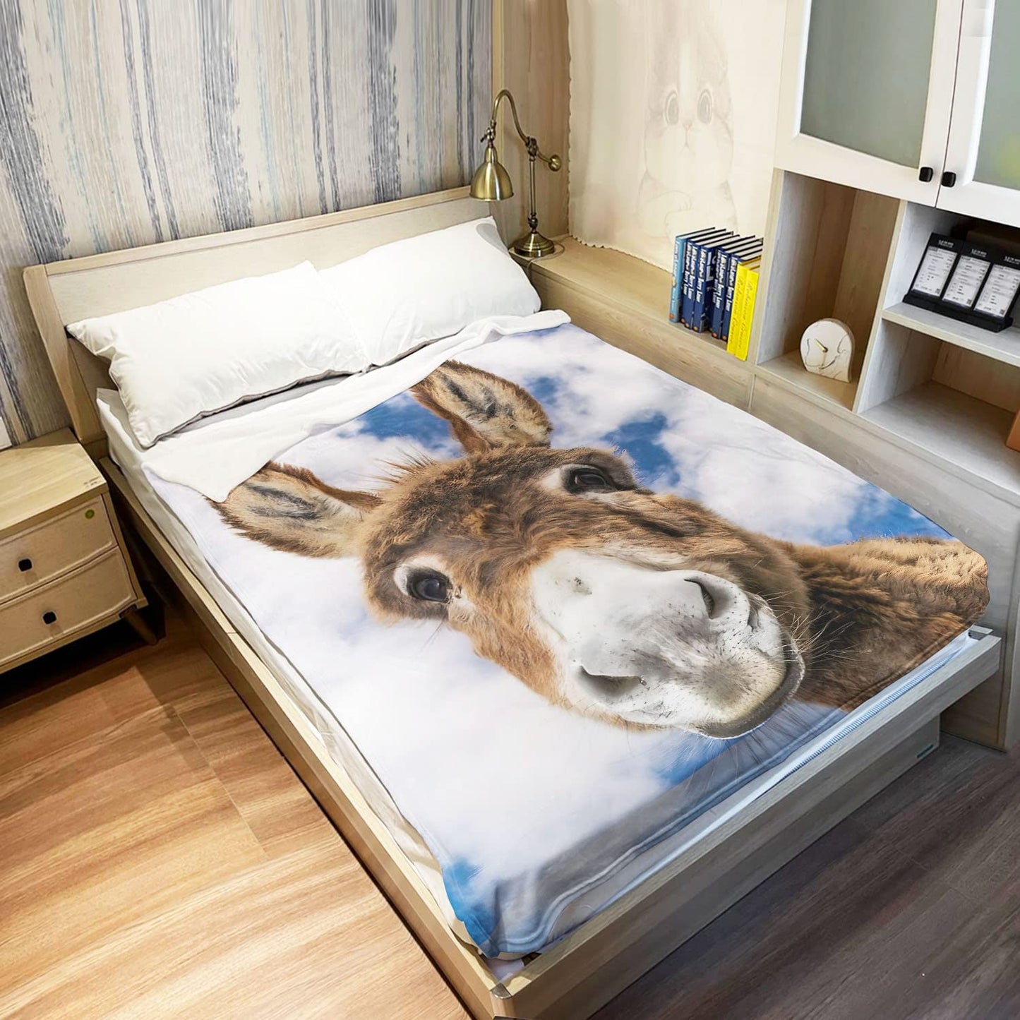 HommomH 50"x60" Donkey Blanket Animal Selfie Blankets Soft Warm Plush Fleece Throw for Couch Sofa Bed