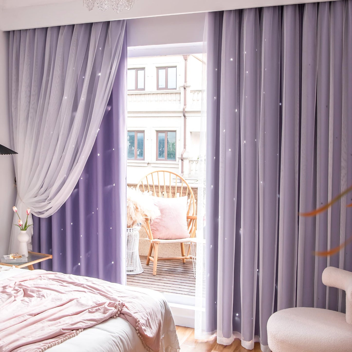 Loyala Stars Curtains for Kids, Double Layer Curtains, Blackout Curtains for Bedroom, Kids Curtains, Cute Curtains, Kids Blackout Curtains, Set of 2 Panels, Purple Curtains, 52 X 63 Inches