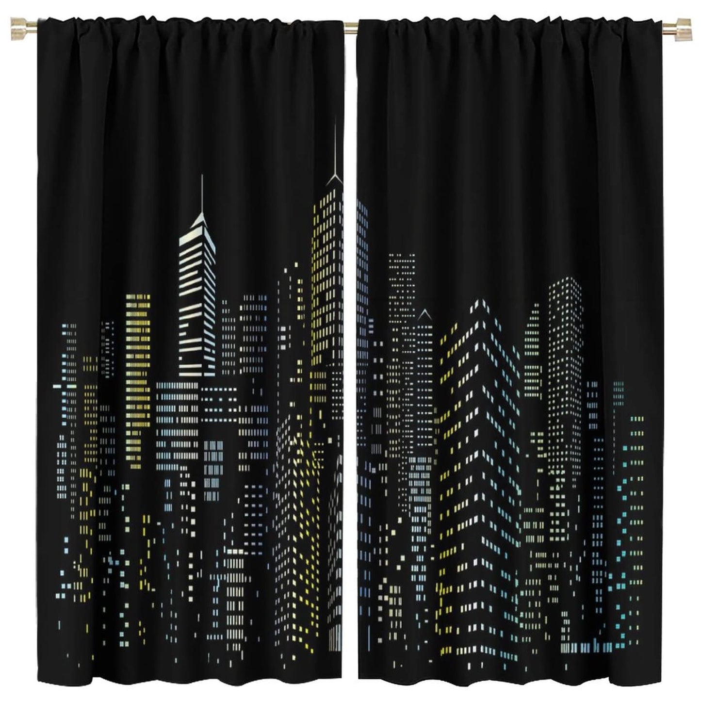 New York Window Curtains,Abstract Modern City Silhouette Black Background Room Darkening Door Window Rod Pocket Curtain for Living Room Bedroom Kitchen Decor W42xL45in