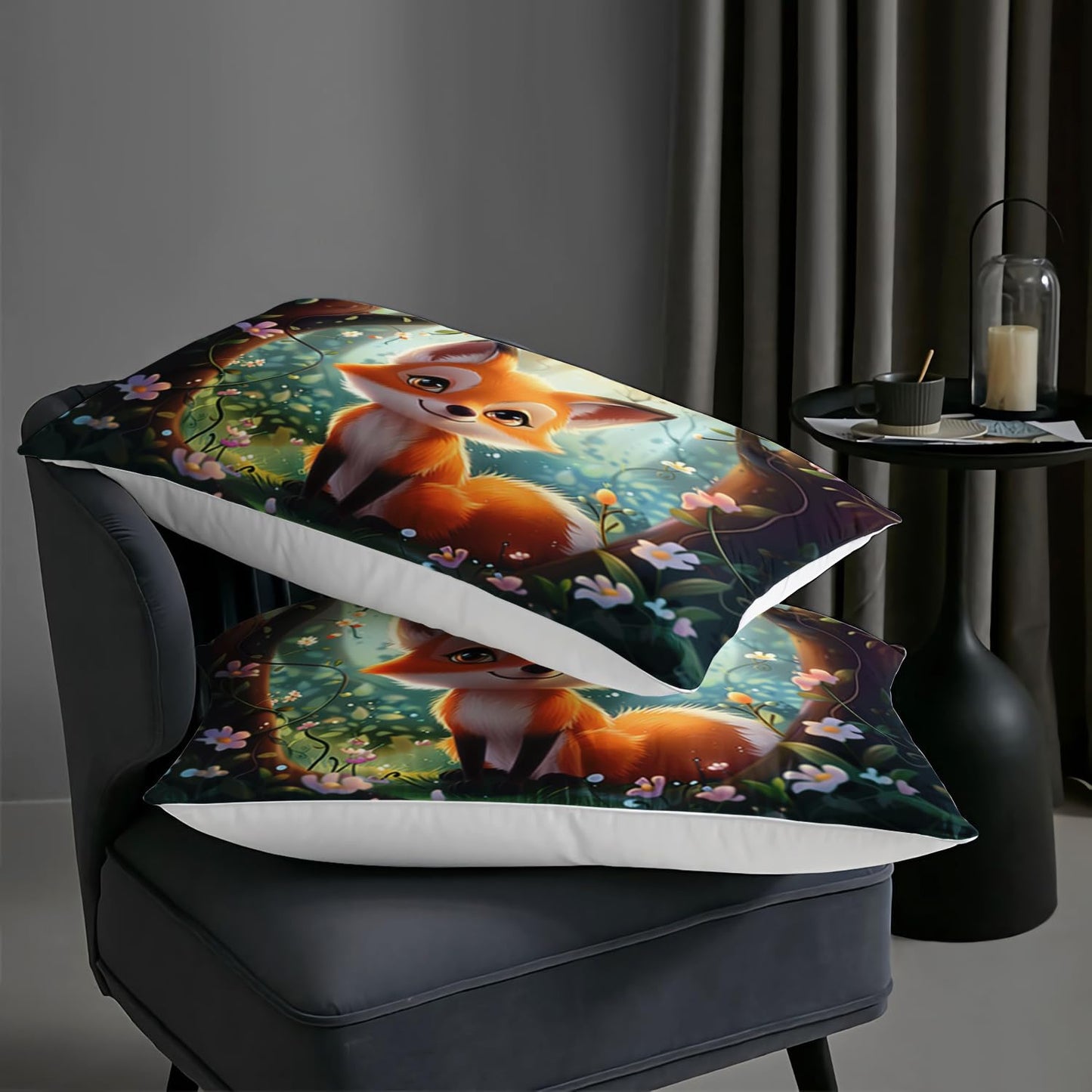 AILONEN Kawaii Orange Cartoon Bedding Set - Twin Size, 3-Piece Forest Fox Set with 1 Comforter and 2 Pillowcases for Boys & Girls