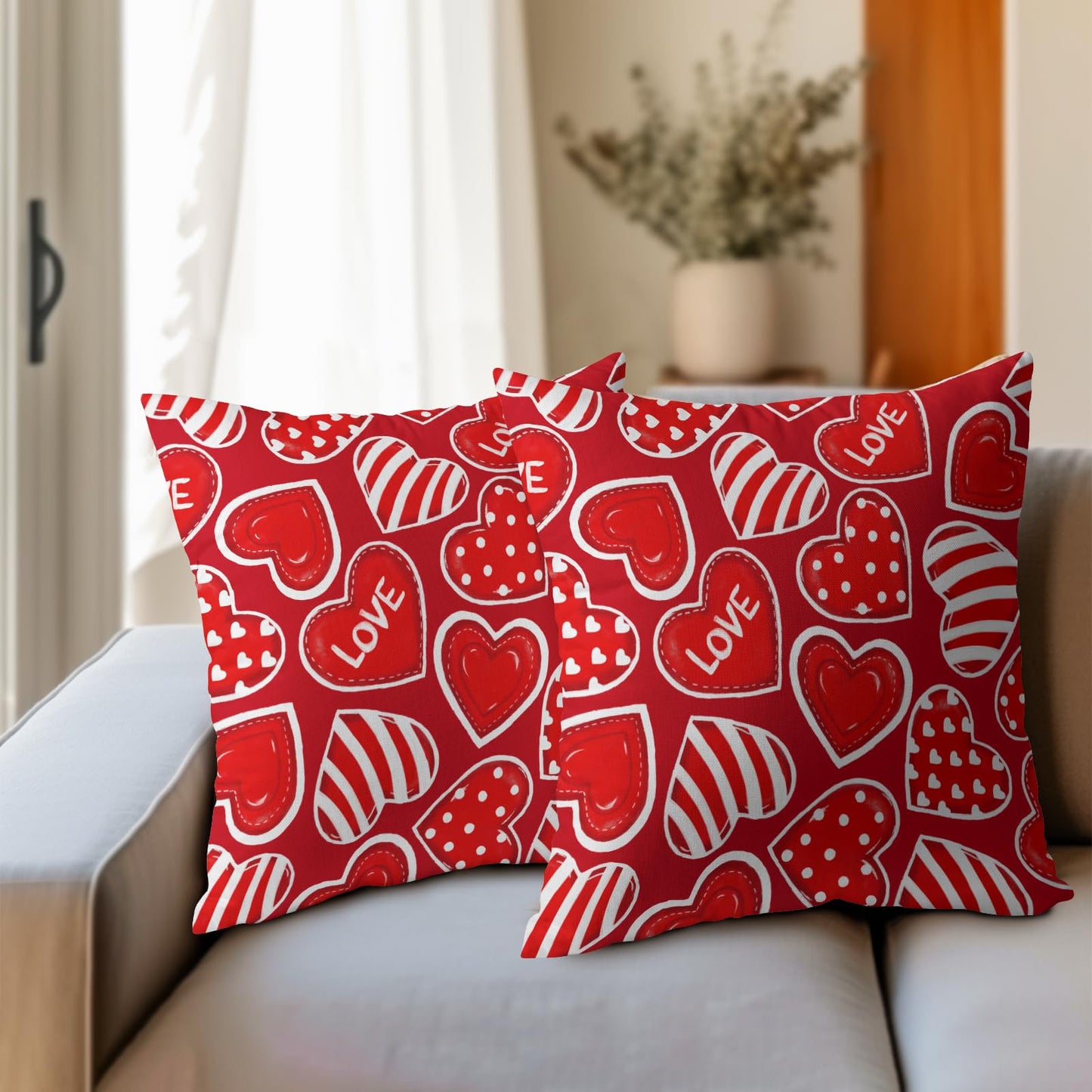 ABSOP Valentines Red Pillow Covers 18x18 Inch Heart Decorative Throw Pillows Cover Set of 2 Valentine's Day Anniversary Pillow Cases for Festival Couch Bedroom Home Decor