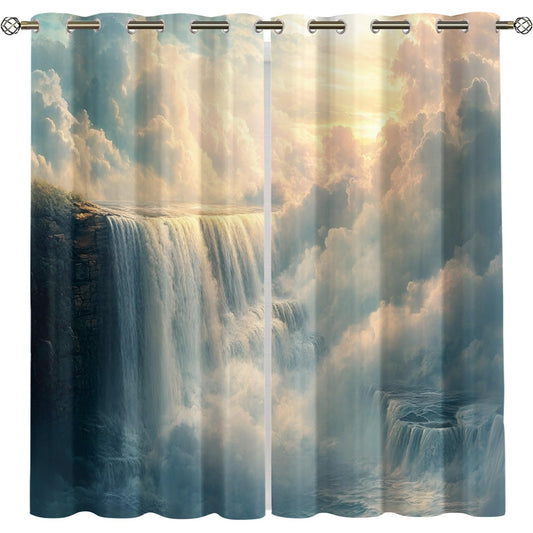 XAFIAUR Waterfall Landscape Blackout Curtains Fantasy Sky Print Curtain, Natural Landscape Drapes for Kids Bedroom Play Room 2 Panels Darkening Grommets Window Treatment 31.5" W x 45" L x2