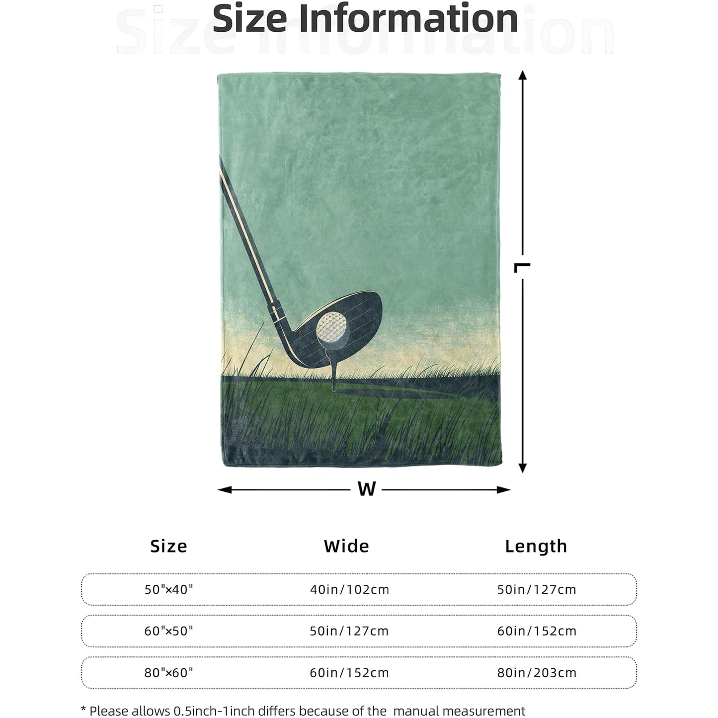 Golf Club and Ball Blanket 50x60 in, Flannel Throw Blankets for Travel Camping Sofa Living Room Decor, Lightweight Cozy Soft Fuzzy Gifts for Women Adults Kids