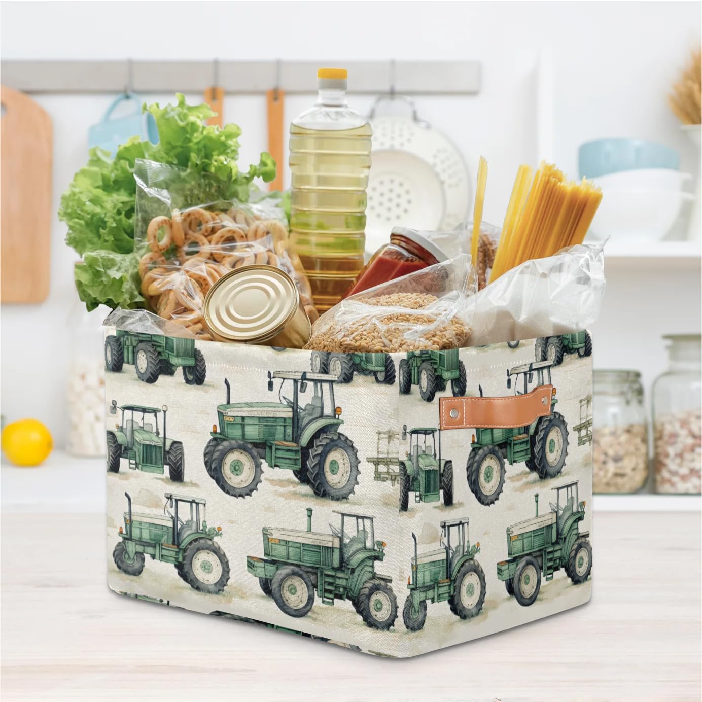 RPWOBBYQ Farmhouse Tractor Truck Storage Boxes Theme Storage Nursery Baskets with Handle Closet Collapsible Organizer Shelf Bins for Book Cloth 15 X 11 X 9.5 IN