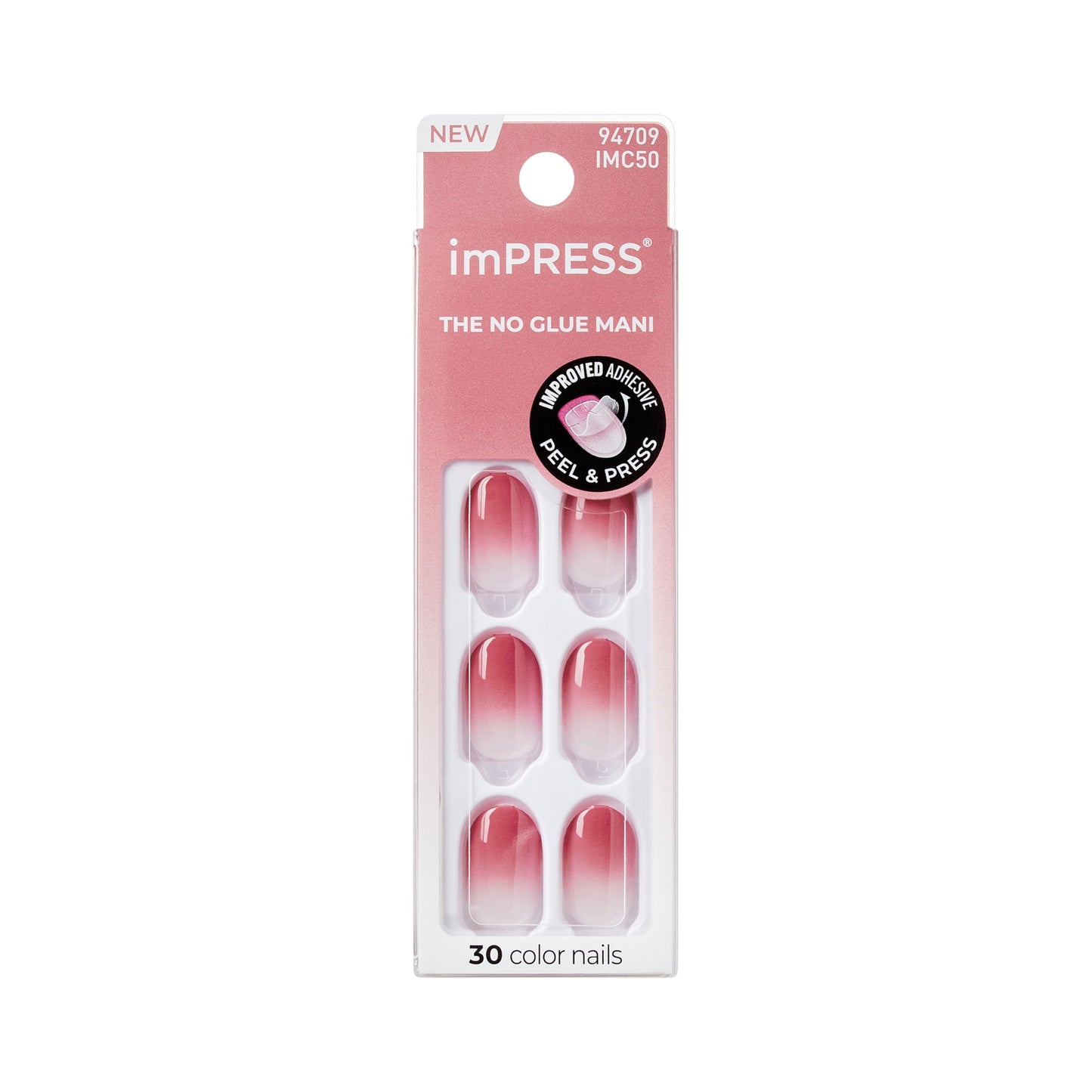 Impress Color Ombre Press On Nails, 'Beat The Heat', Pink, Short Oval, PureFit Technology, Patented Super Hold Adhesive, Chip Proof, Smudge Proof, Mini Nail File, Manicure Stick & 30 Fake Nails
