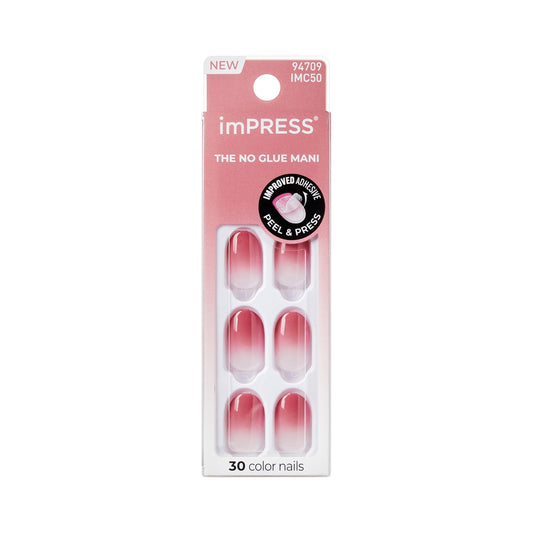 Impress Color Ombre Press On Nails, 'Beat The Heat', Pink, Short Oval, PureFit Technology, Patented Super Hold Adhesive, Chip Proof, Smudge Proof, Mini Nail File, Manicure Stick & 30 Fake Nails