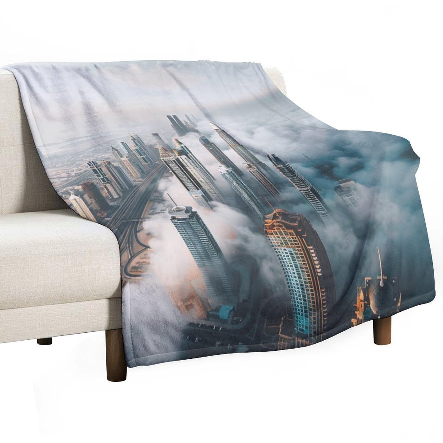 TOWINSFB Cityscape High Building Throw Blanket, Fuzzy Lightweight Soft Cozy Warm Modern Skyscraper Construct Cloud Flannel Blanket for Couch Sofa- 30"x40"