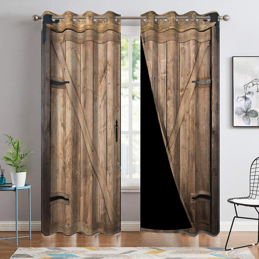 DORCEV Rustic Curtains Vintage Wood Barn Door Old Garage Door American Native Country Farmhouse Farm Style Rural Art Architecture Living Room Bedroom Window Drapes Treatment,26x84 inch,2 Panels