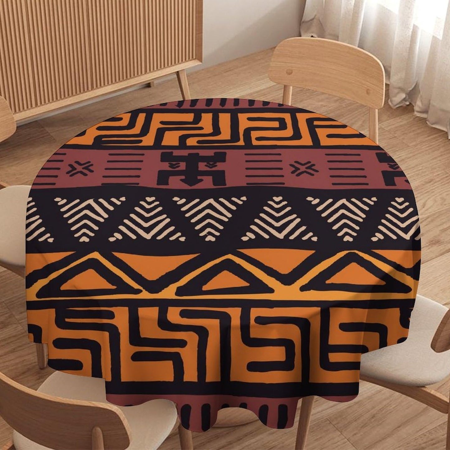 YSWOW African Mud Cloth Tablecloth, Tribal Ethnic Boho Geometric Art Printed Print Stain Washable Table Resistant for Kitchen Dinning Outdoor Picnic Party Round 36x36in
