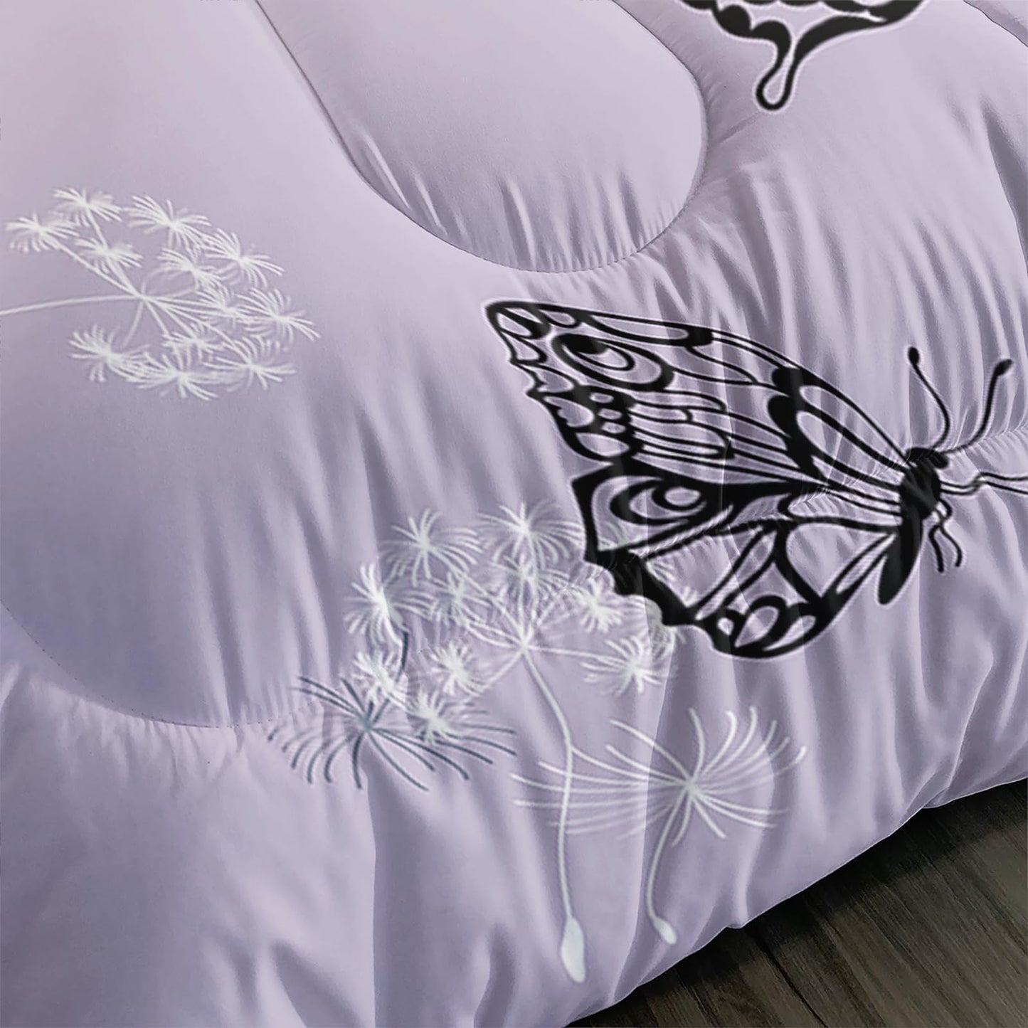 QOOMO 3Pcs Butterfly Comforter Set Twin,Purple Butterflies Bedding Set for Teens Boys Girls,Dandelion Butterflies Printed Comforter with 2 Pillowcases,Down Alternative,Soft and Lightweight
